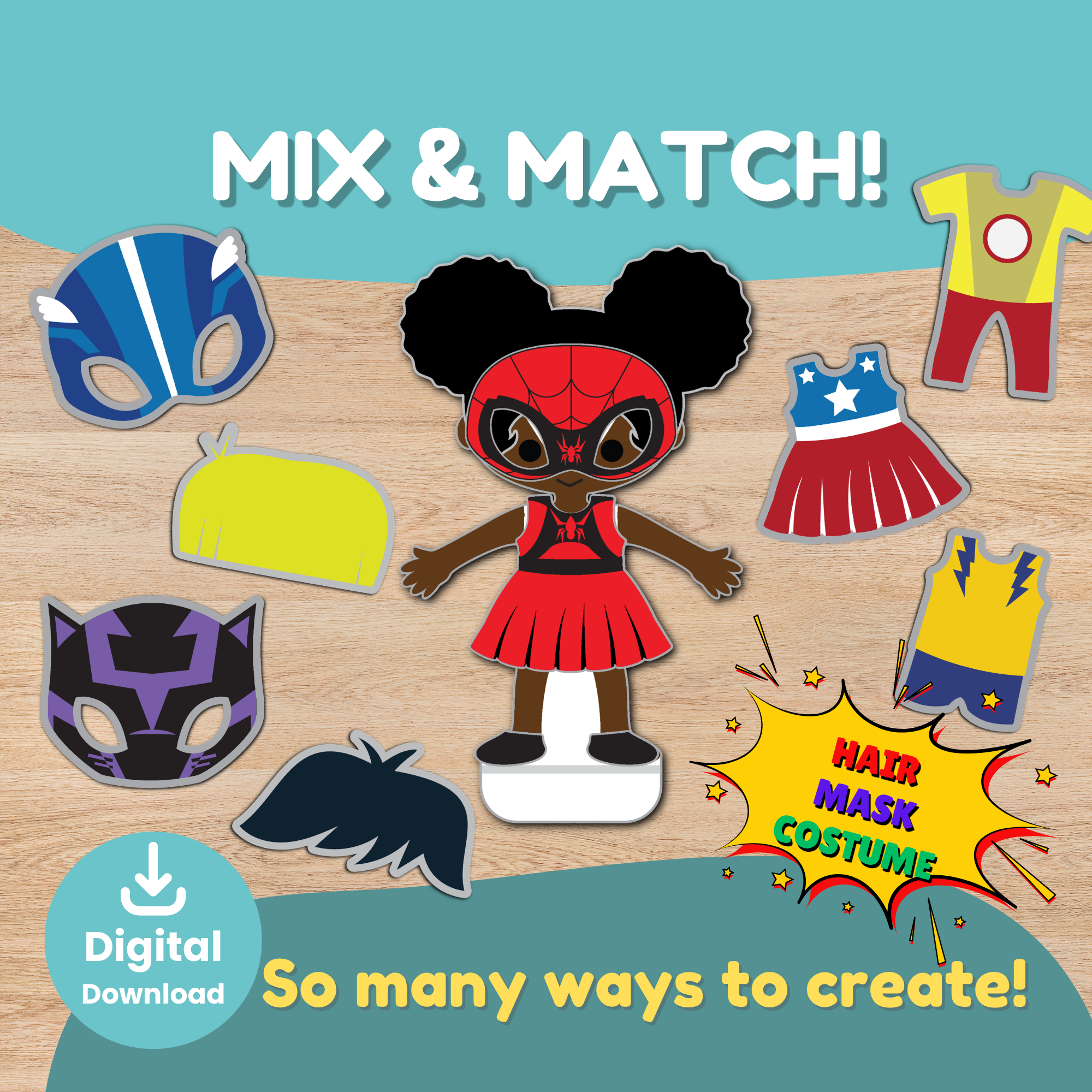 Create Your Superhero Story printable activity with a superhero drawing page where children can name their hero, choose a superpower, describe how they help others, and discover their greatest strength.