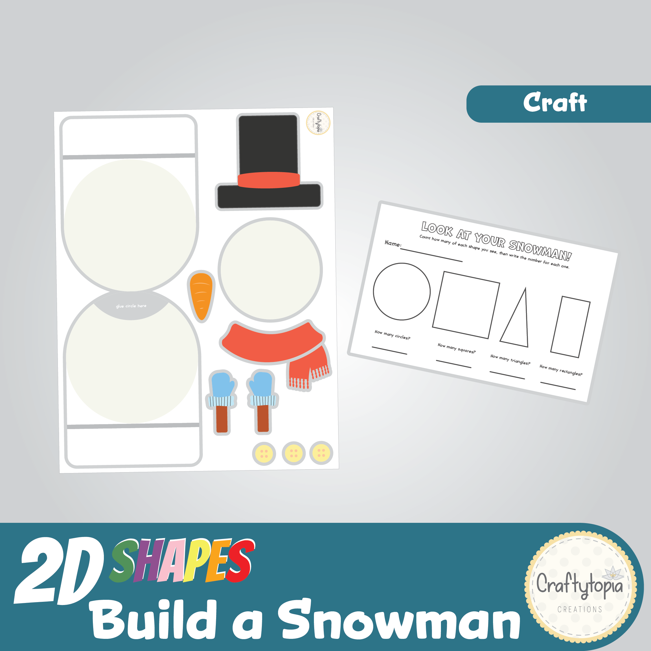 Printable Snowman Craft Kids Activity Counting Worksheet