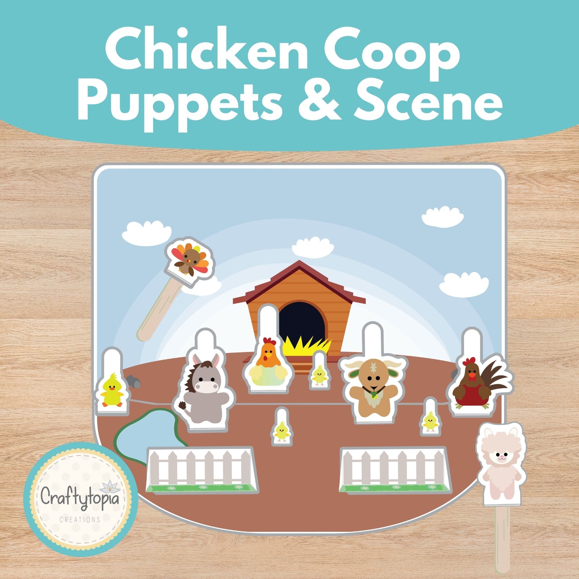 Printable Chicken Coop Scene Puppets Kids Activity