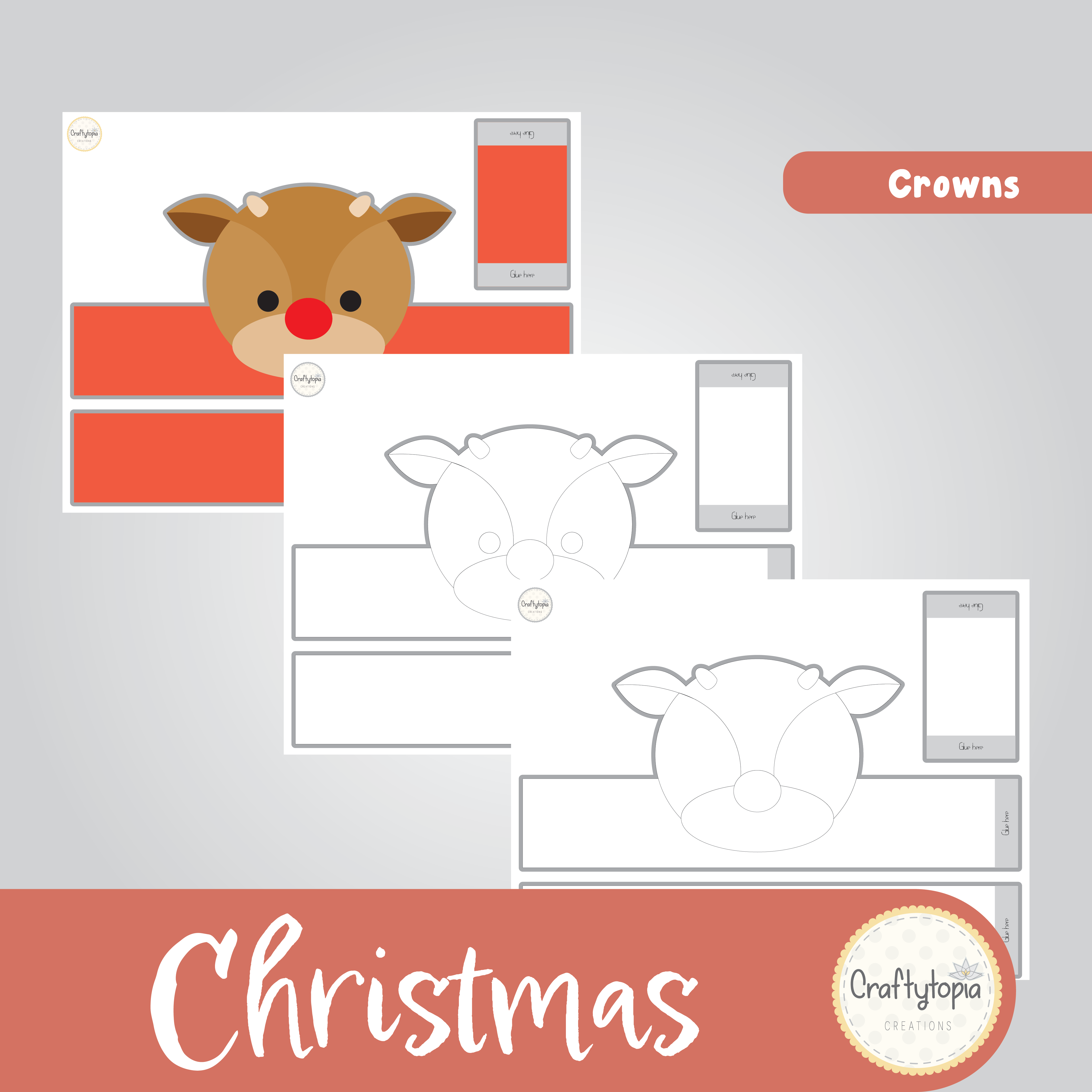 Printable Christmas Rudolph the Red Nosed Reindeer Crown Craft Kids Activity 