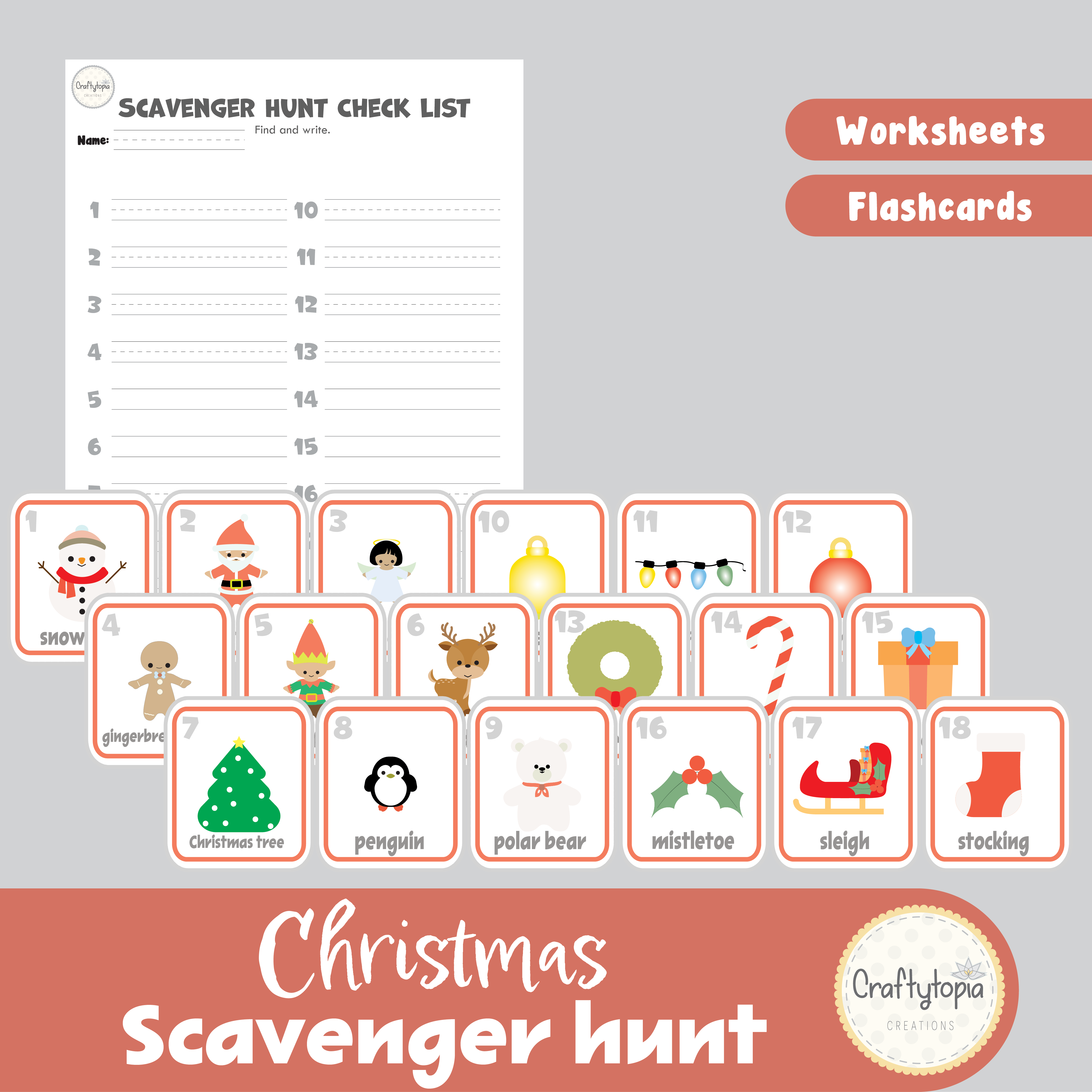 Printable Christmas Flashcards Scavenger Hunt Kids Activity