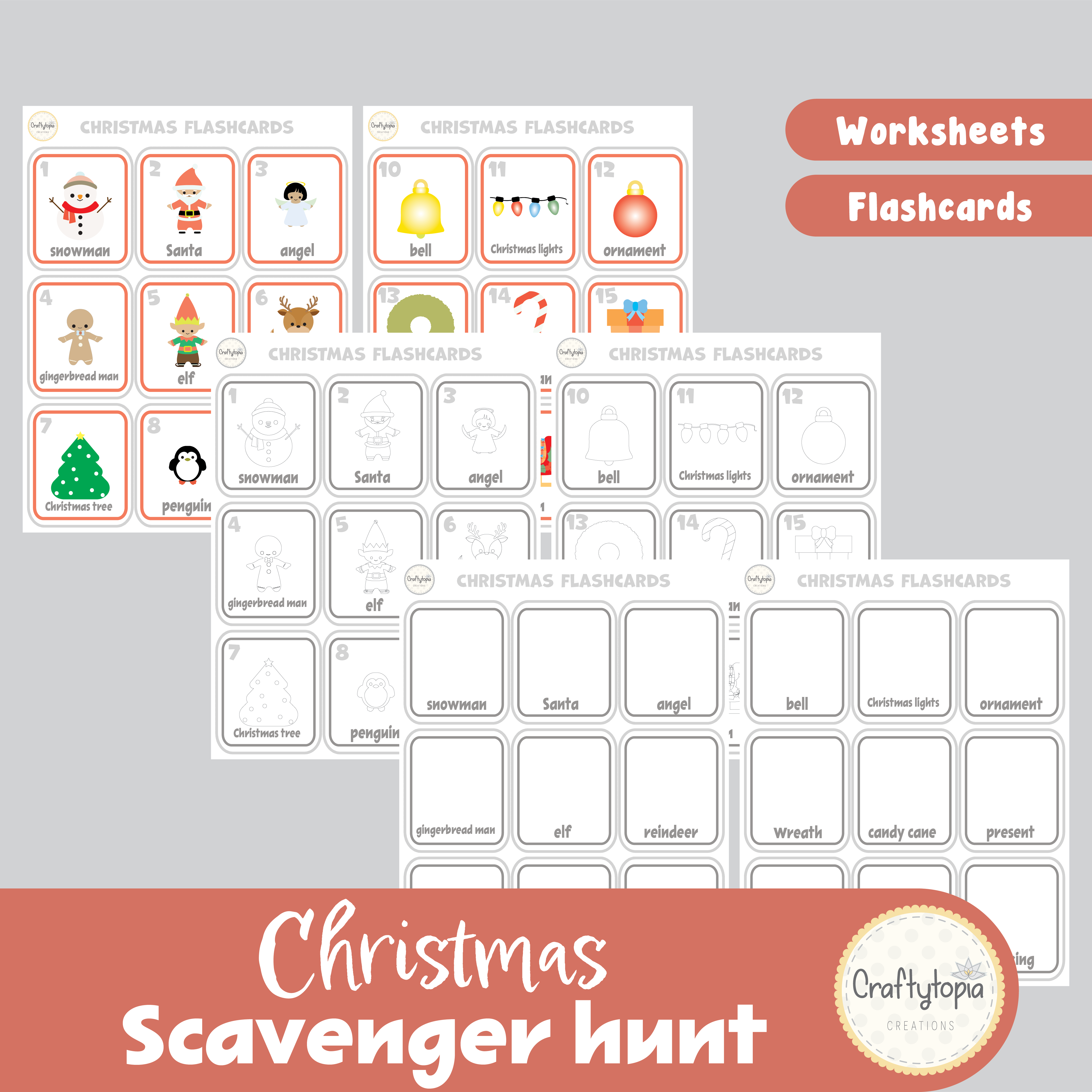 Printable Christmas Flashcards Scavenger Hunt Kids Activity