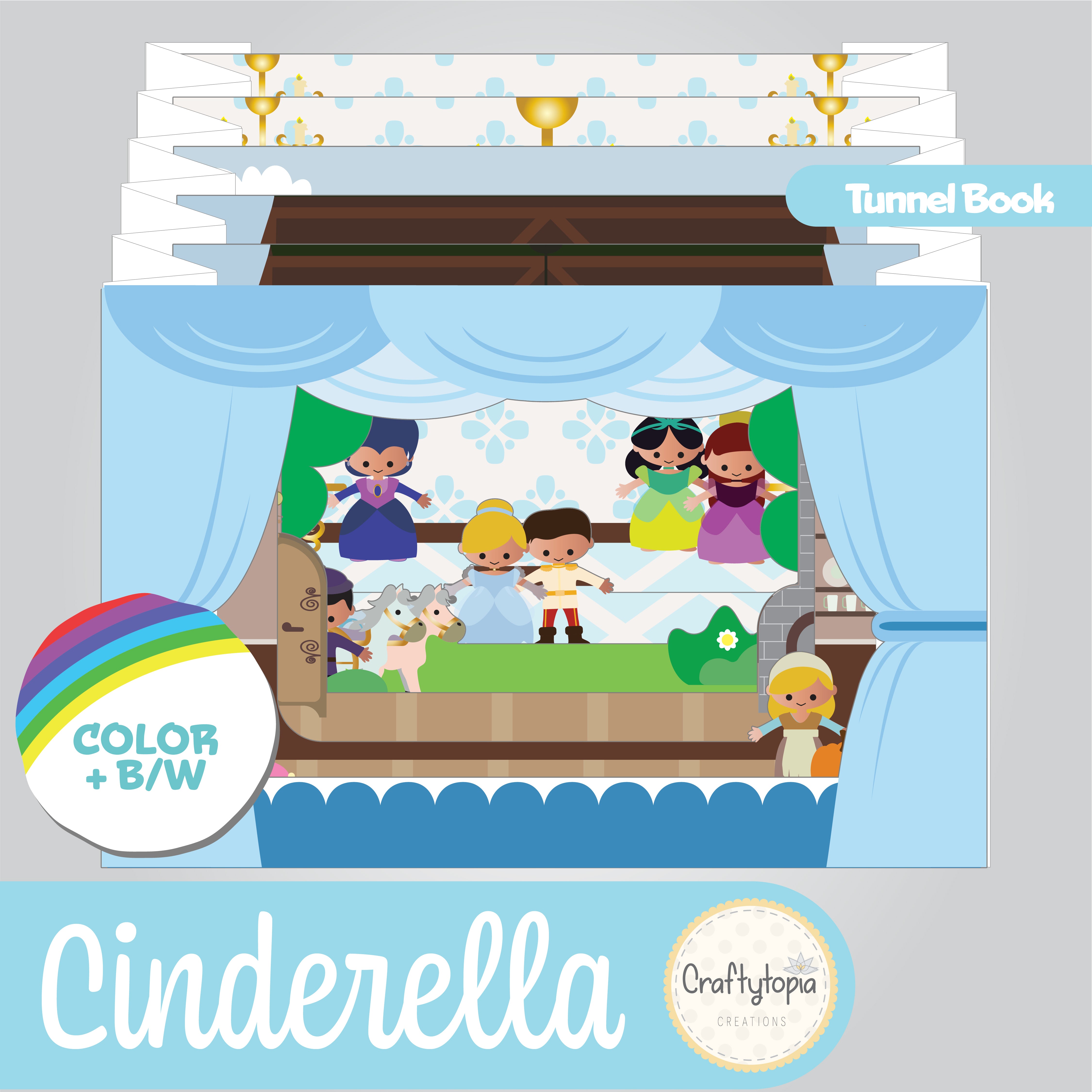 Printable Cinderella Tunnel Book 3D Kids Craft 