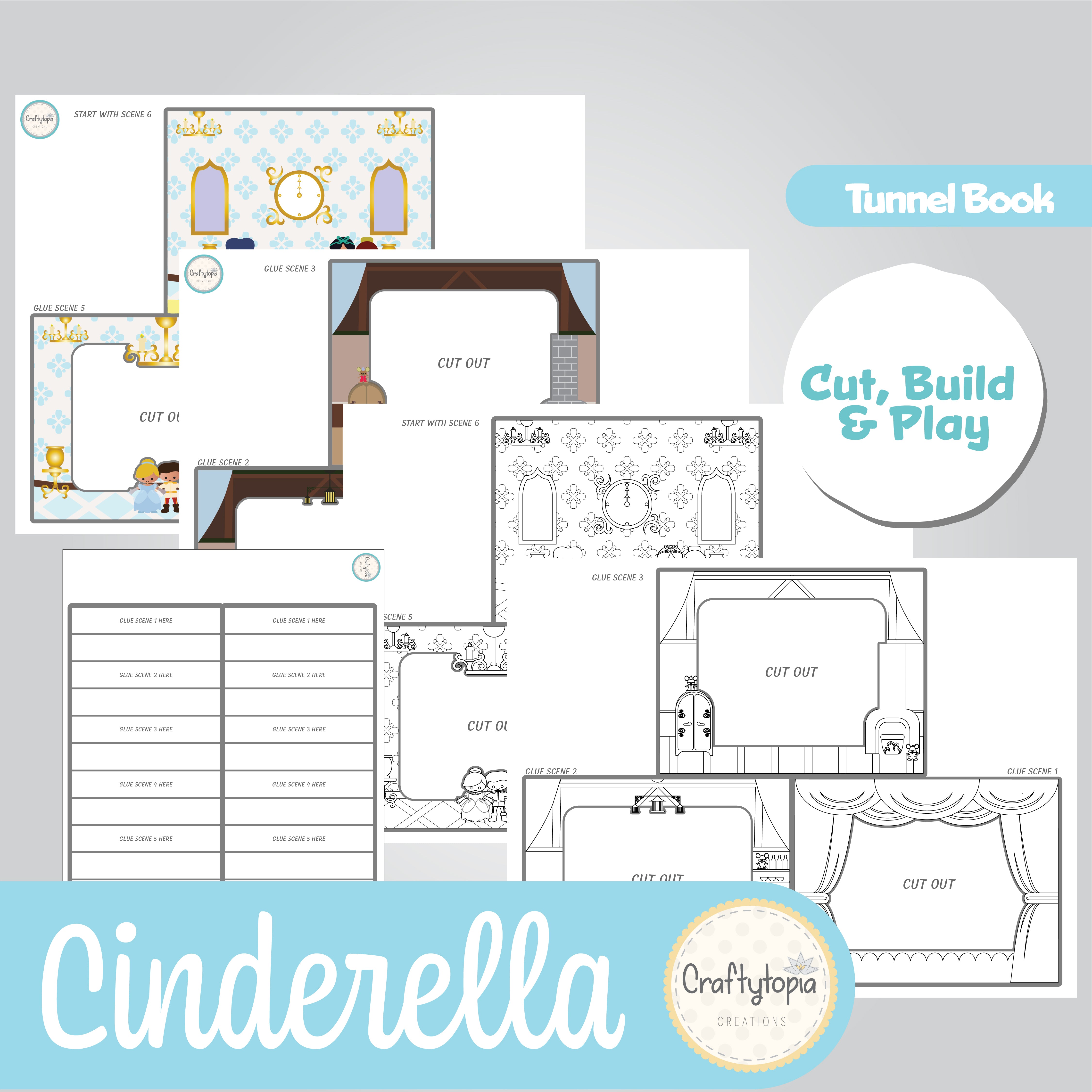 Printable Cinderella Tunnel Book 3D Kids Craft for coloring