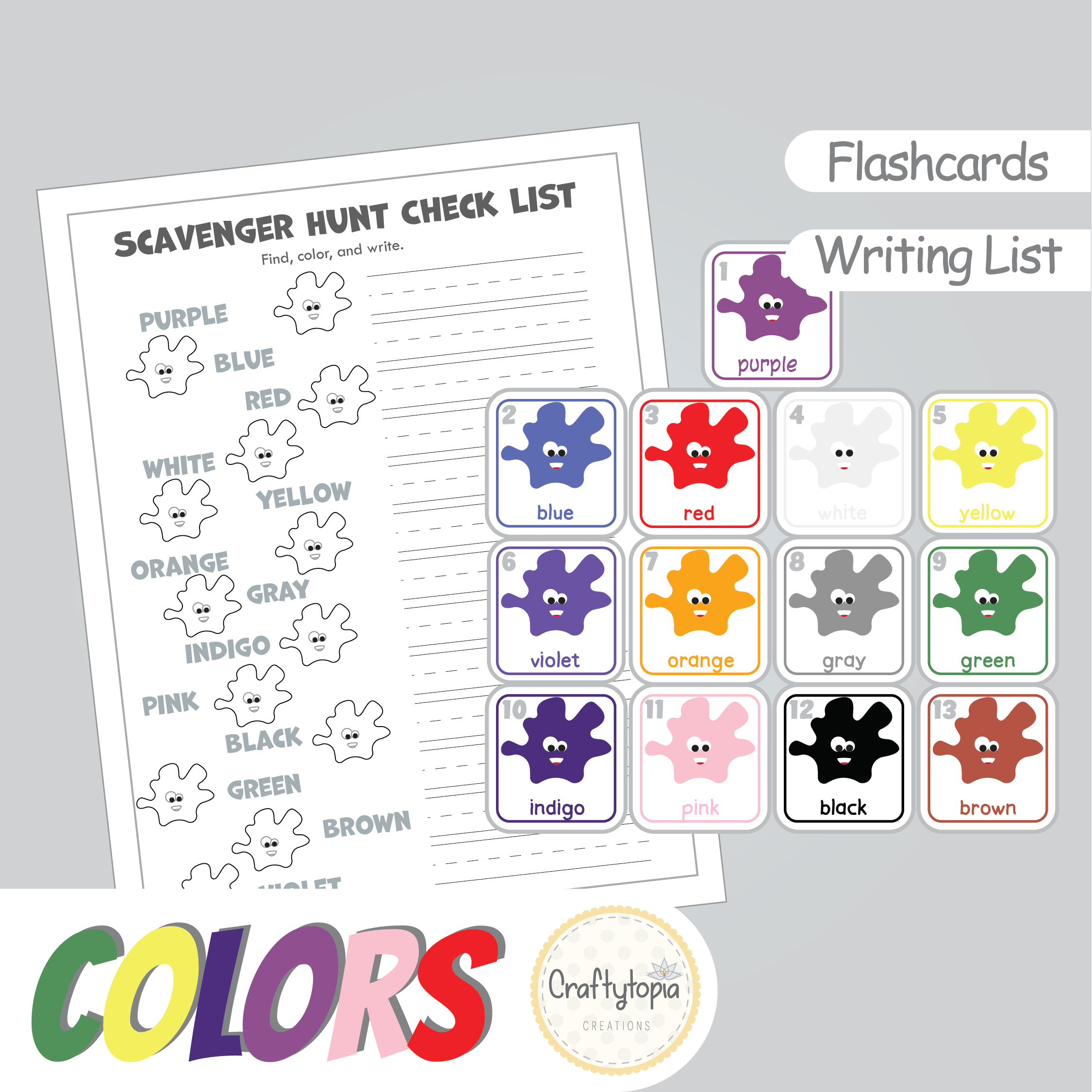 Printable Colors Flashcards and Scavenger Hunt 