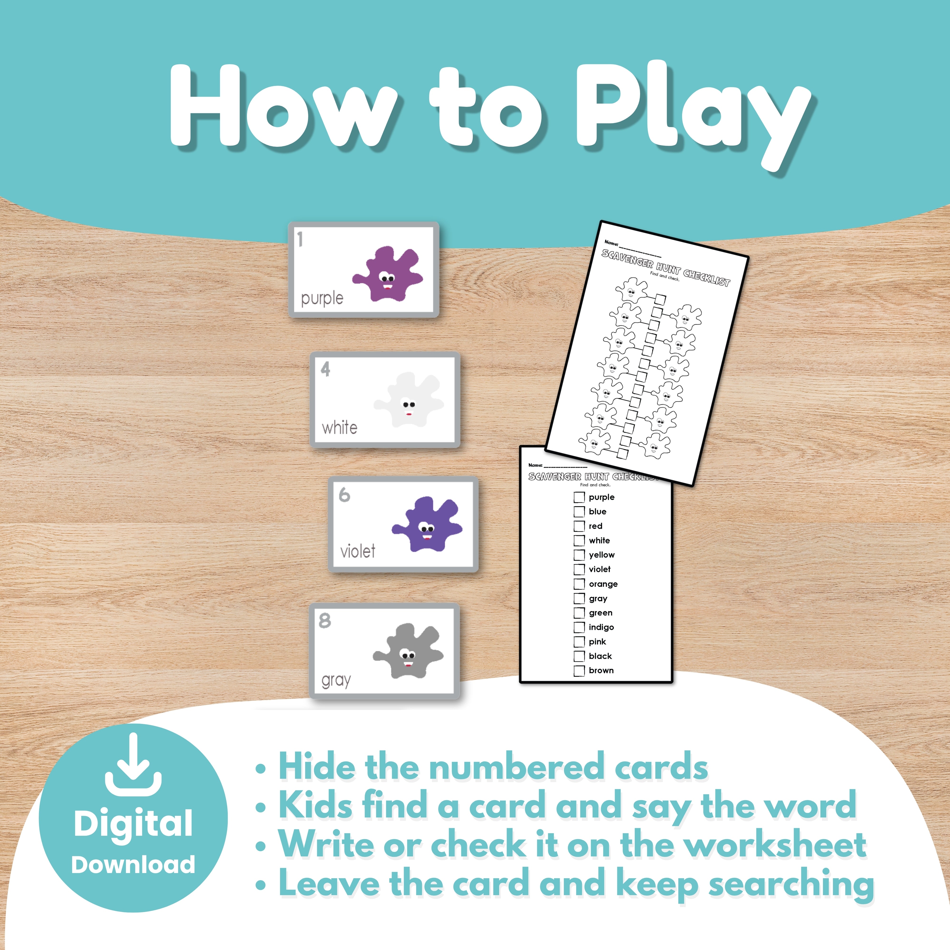 Preschool color recognition game printable