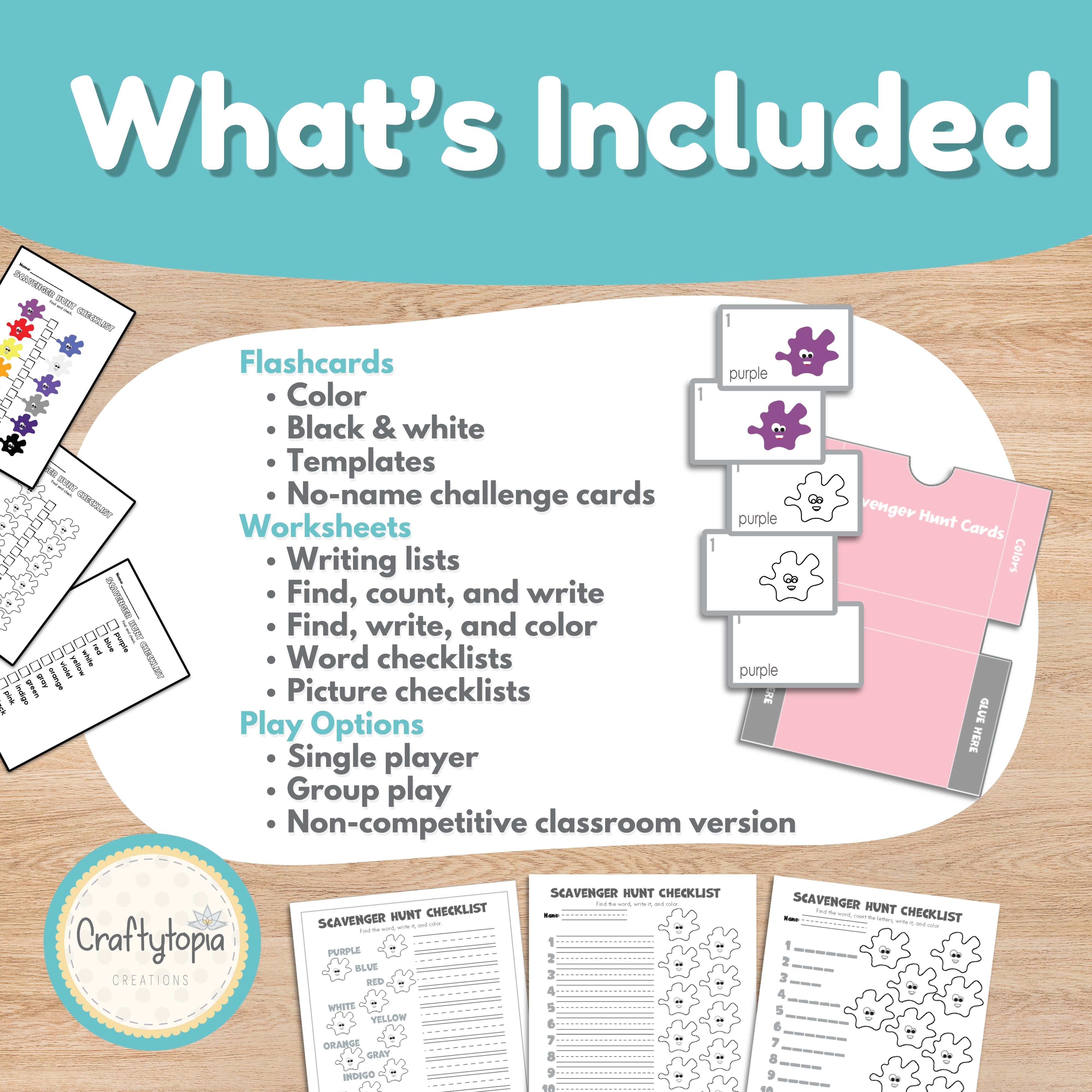 Kindergarten colors scavenger hunt worksheets