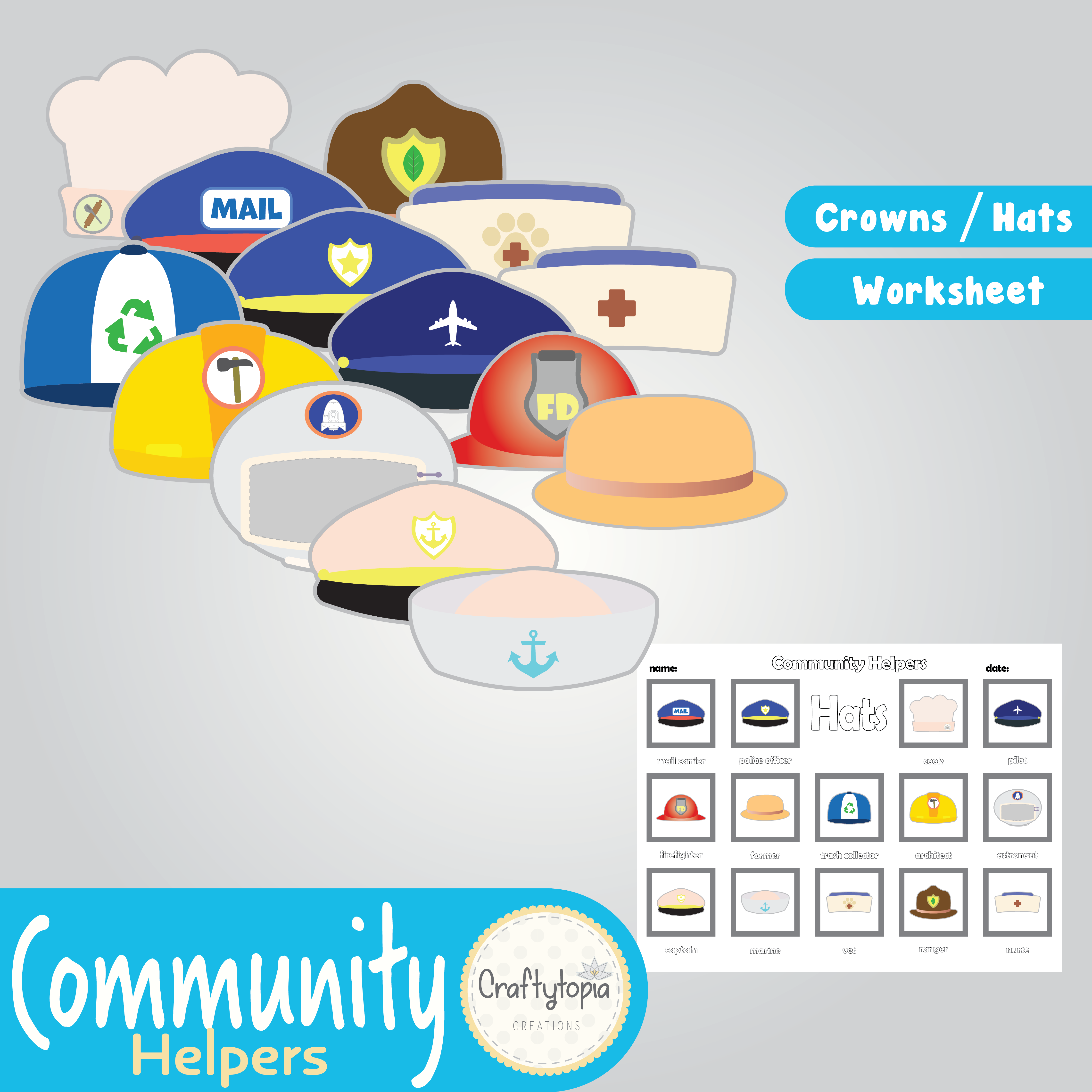 Printable Community Helpers Crowns and Hats Kids Activity