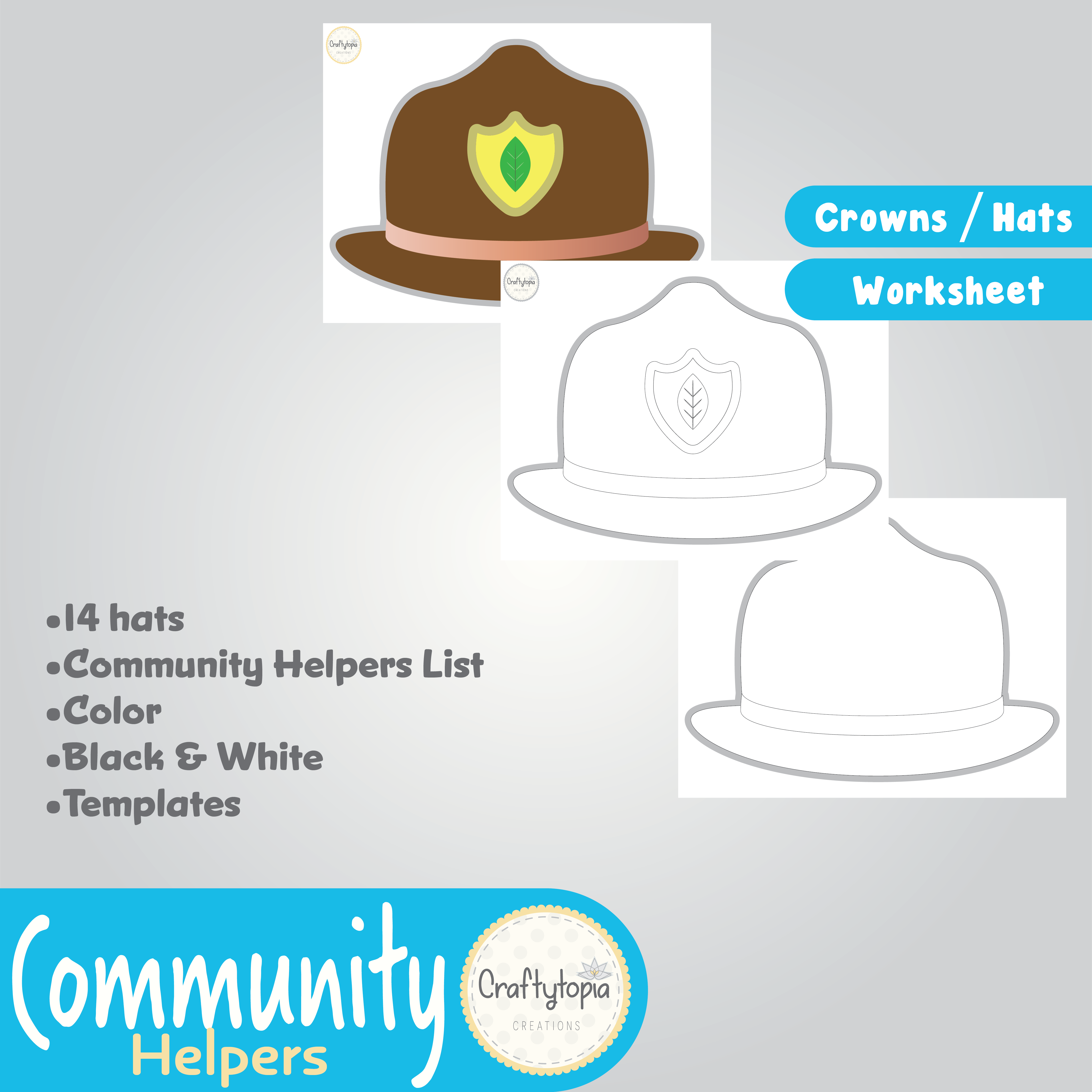 Printable Community Helpers Crowns and Hats Kids Activity for coloring