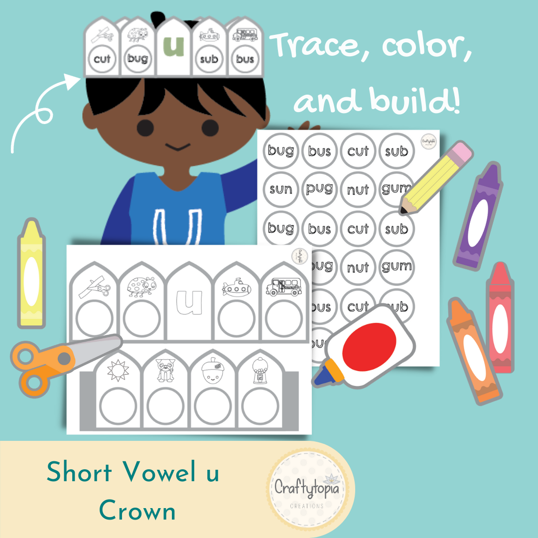 Printable Short u Crown Kids Activity for coloring