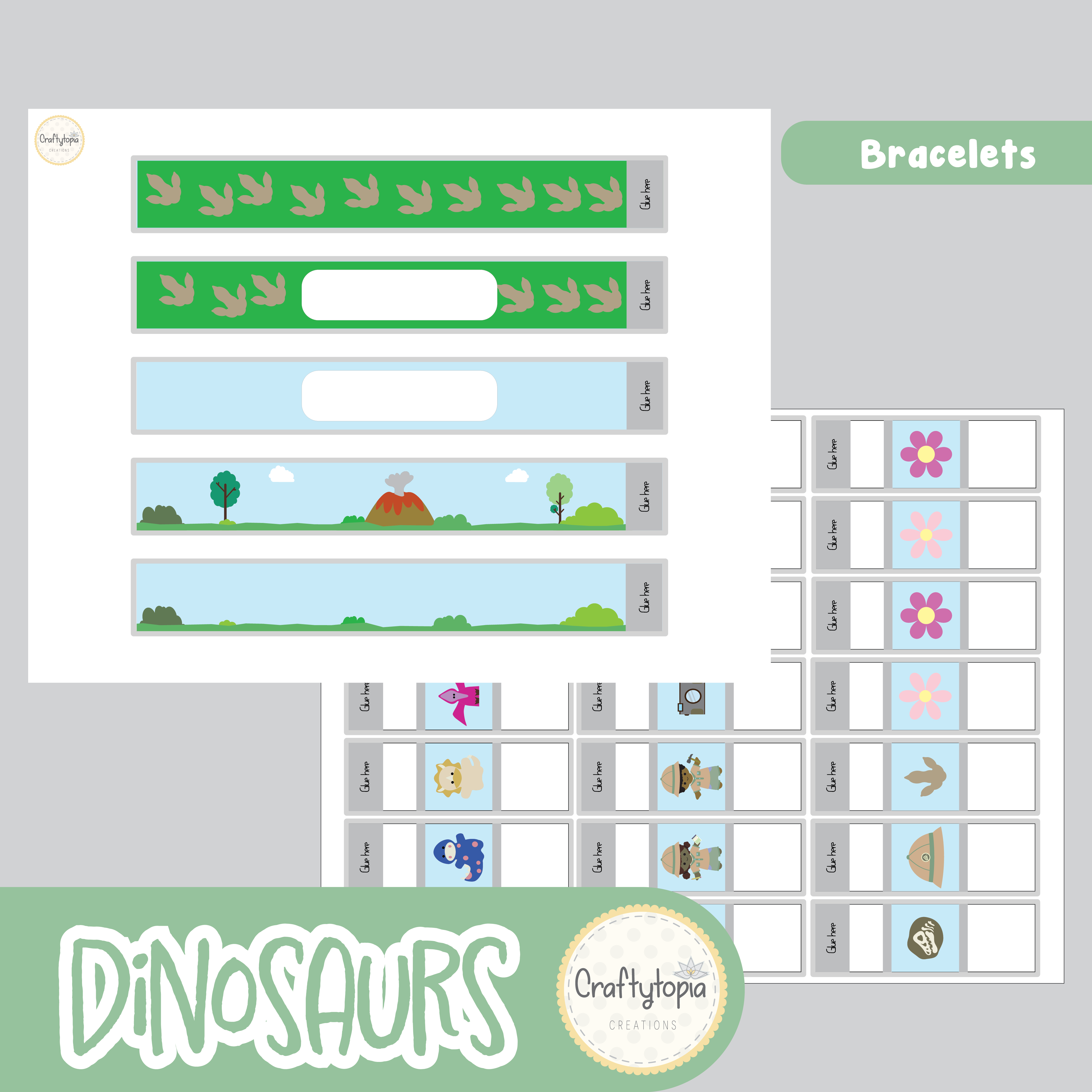 Printable Dinosaur Bracelets Kids Activity in color