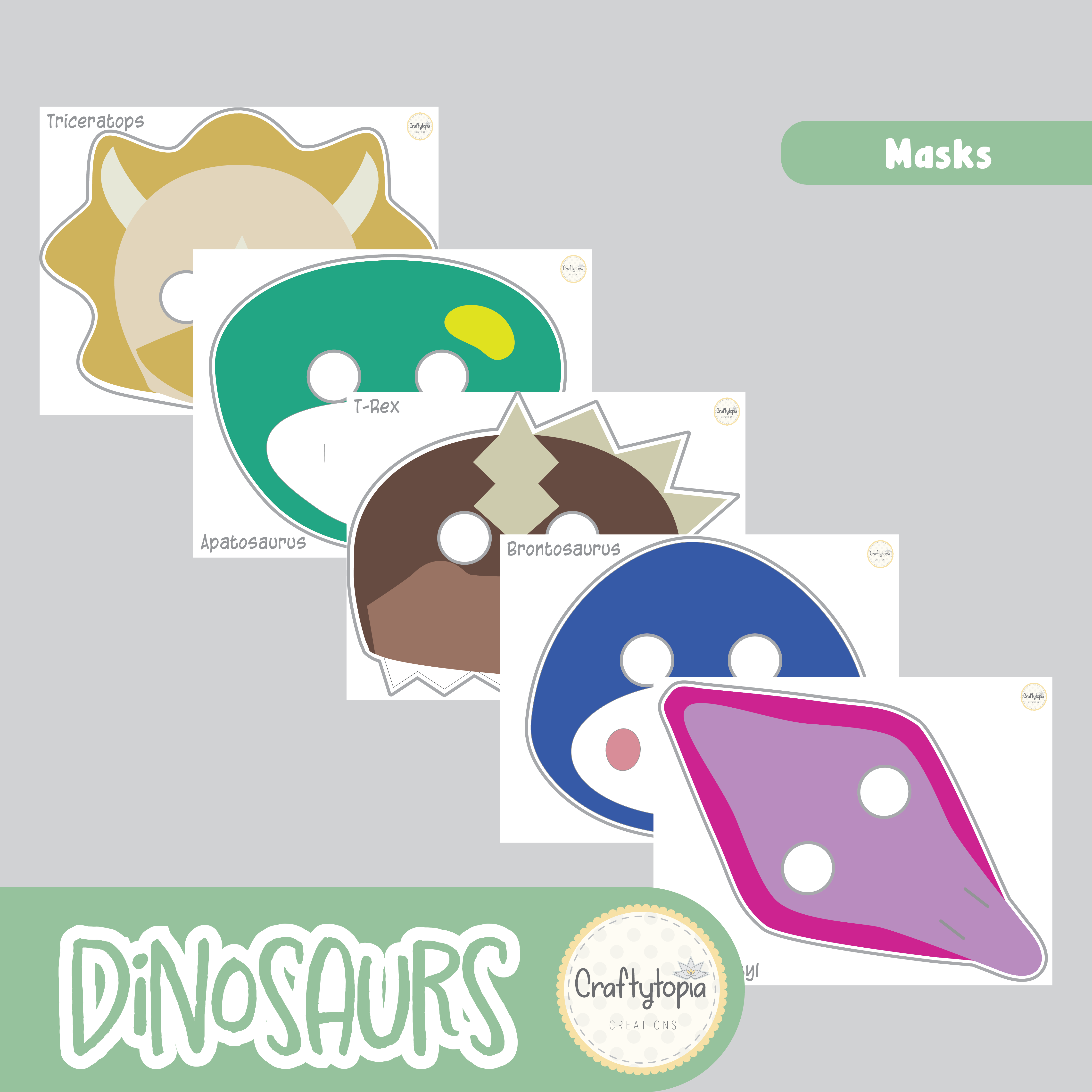 Printable Dinosaur Masks Kids Activity in color