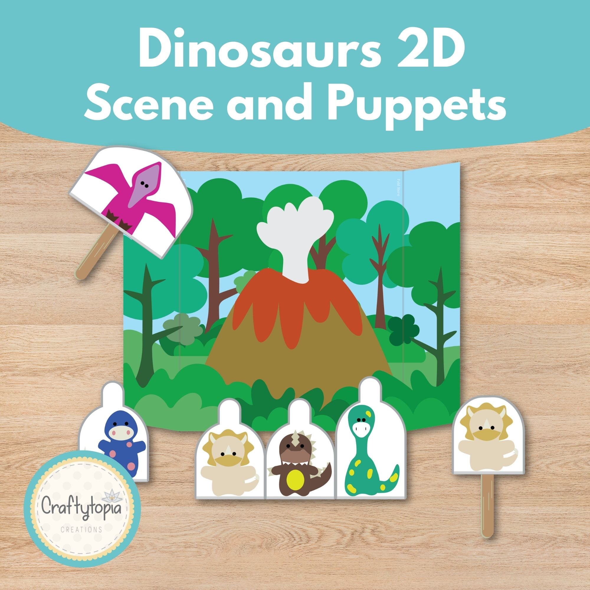 Printable Dinosaurs Puppets 2D Scene Activity for Kids