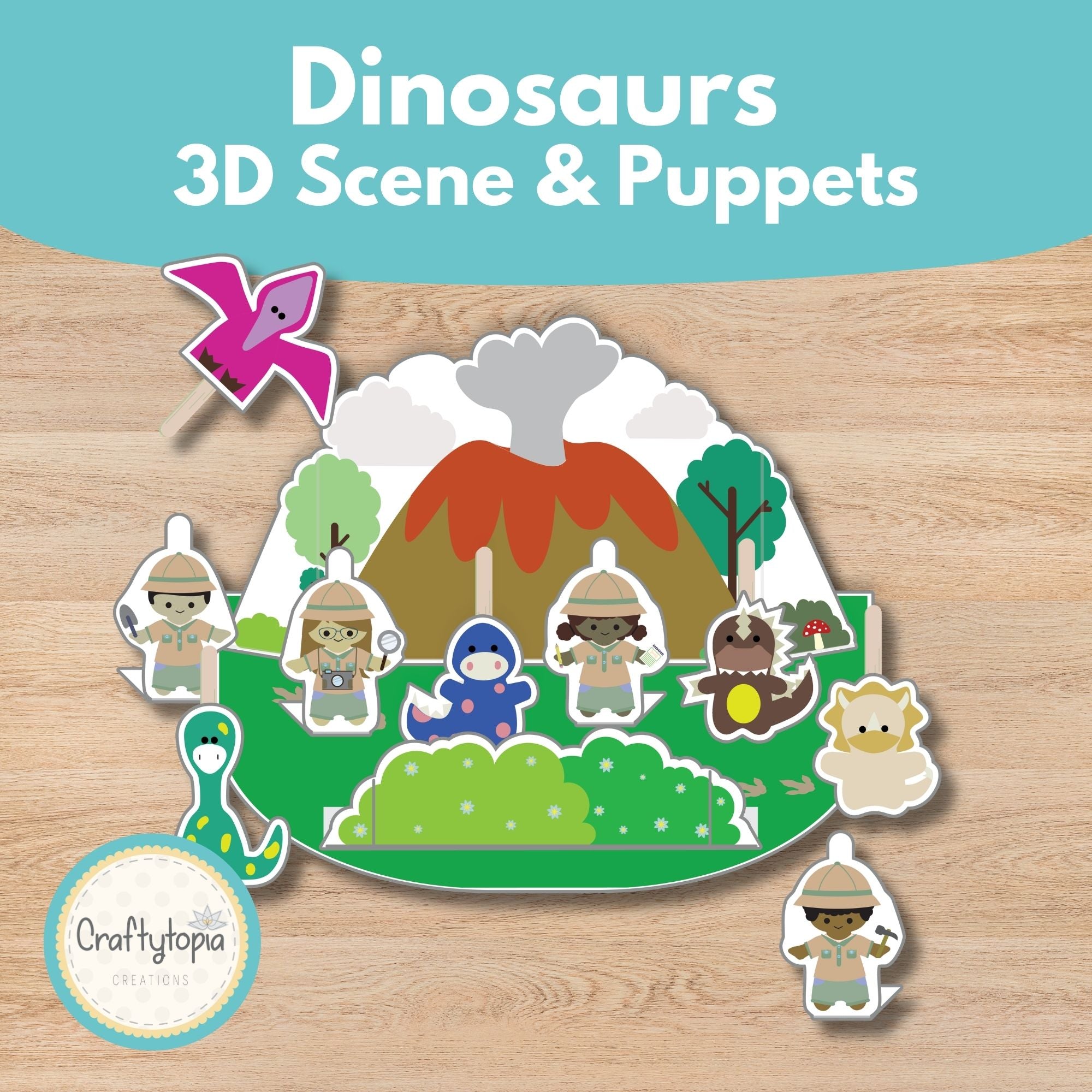 Printable Dinosaurs Puppets Scene Kids Activity