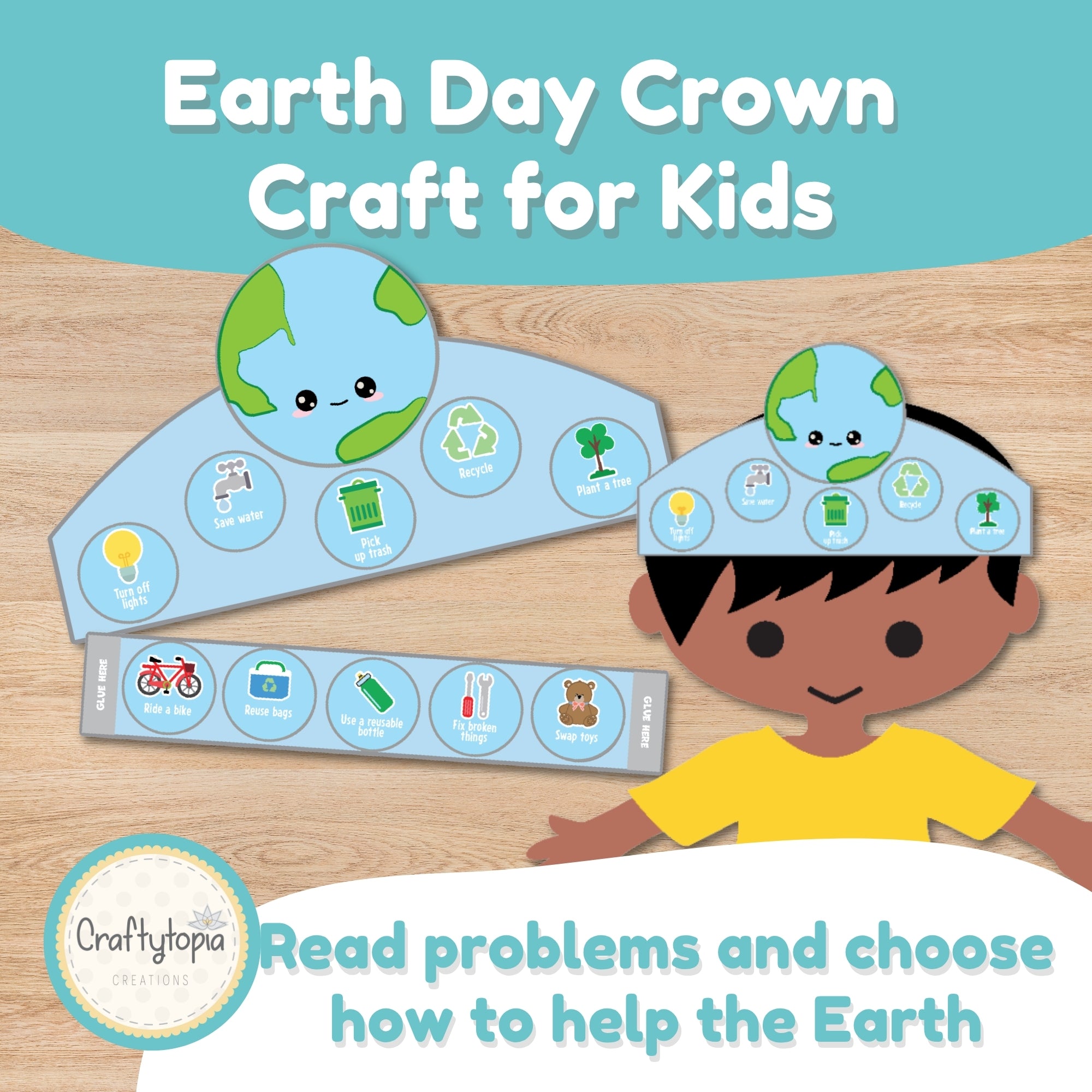 Earth Day cut and paste crown printable for kids Craftytopia