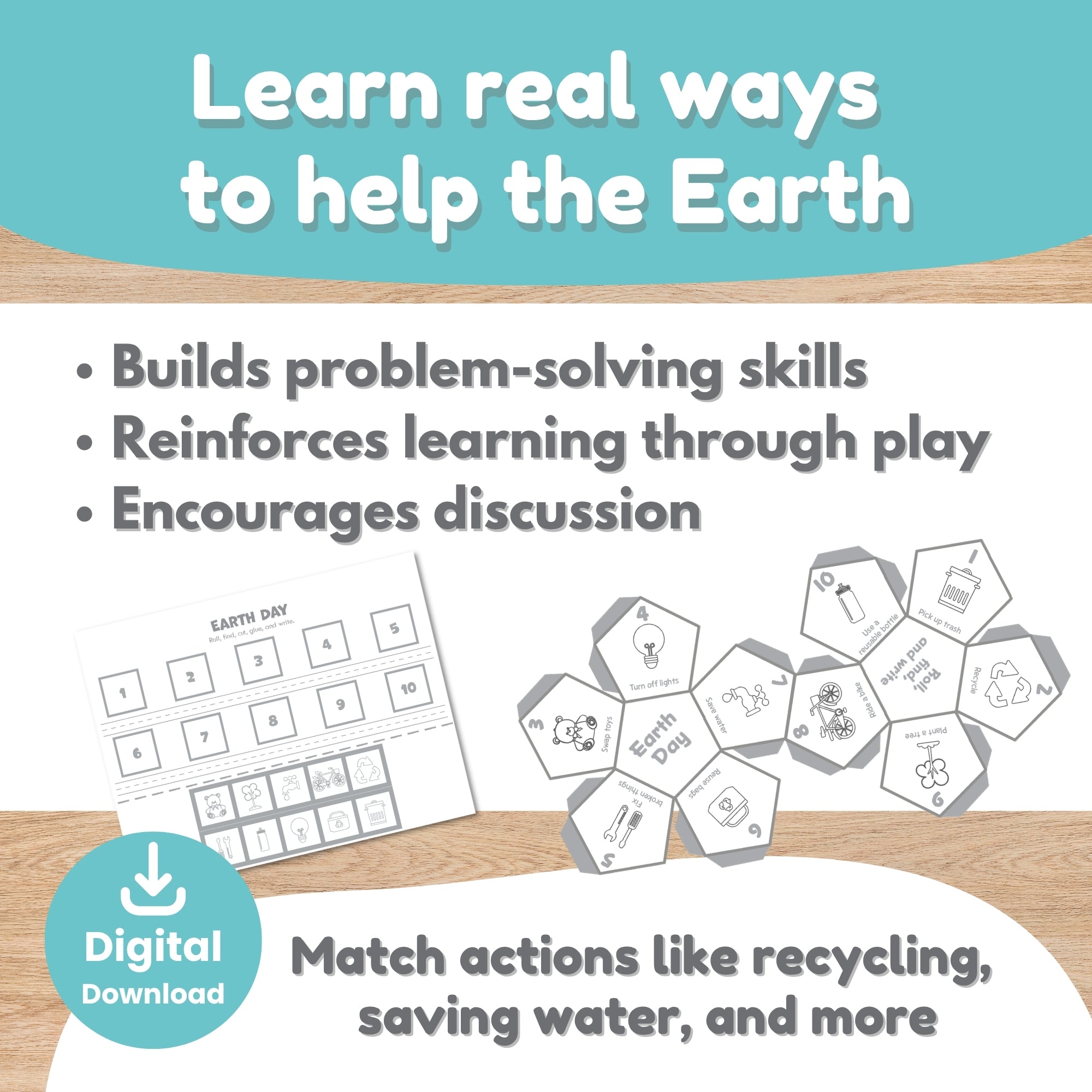 Earth Day dodecahedron dice game template cut and fold printable activity