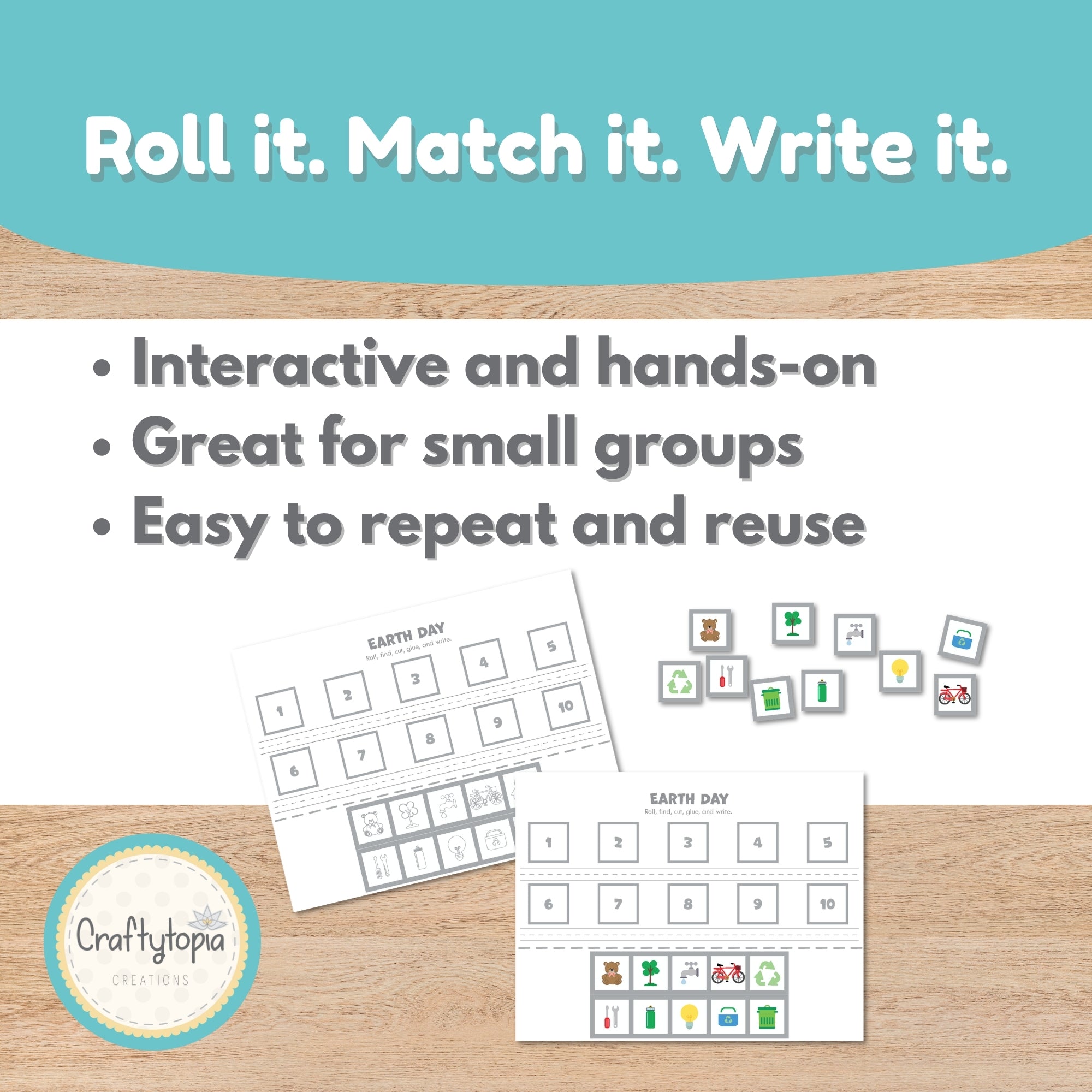Earth Day dice game printable black and white version for kids Craftytopia
