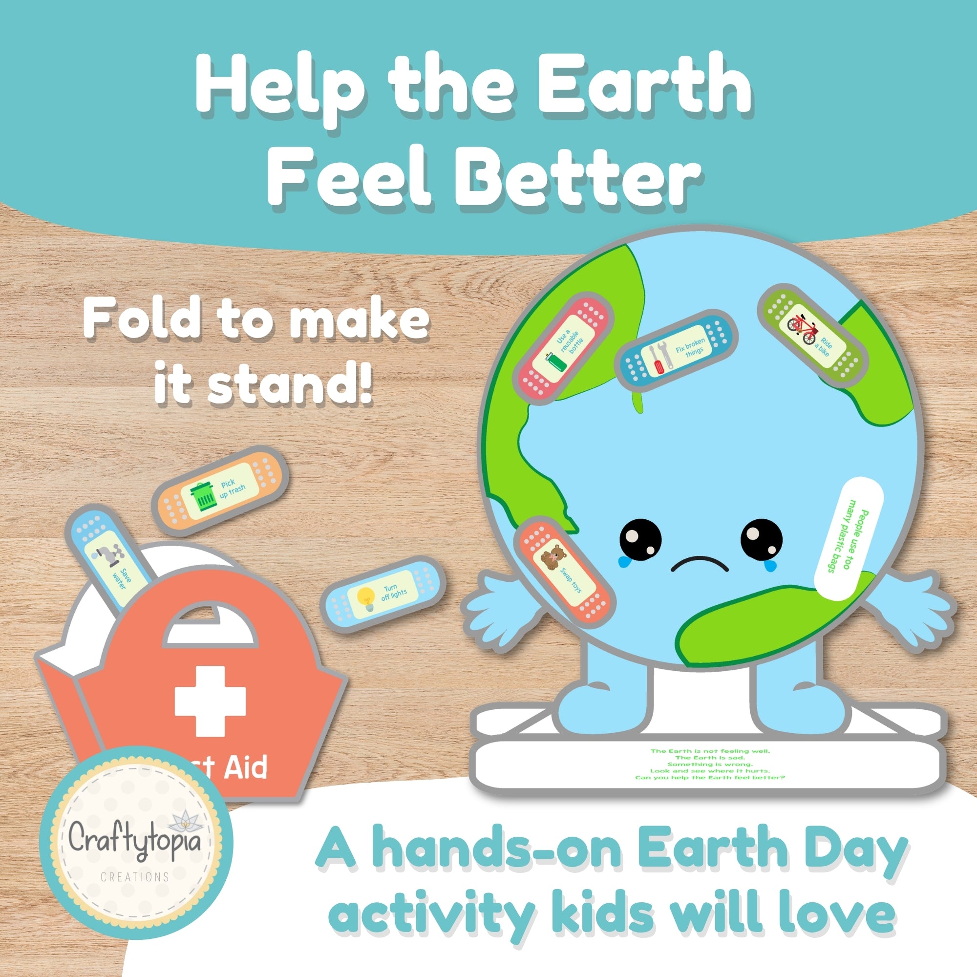 Earth Day puppet craft Help the Earth Feel Better printable for kids Craftytopia