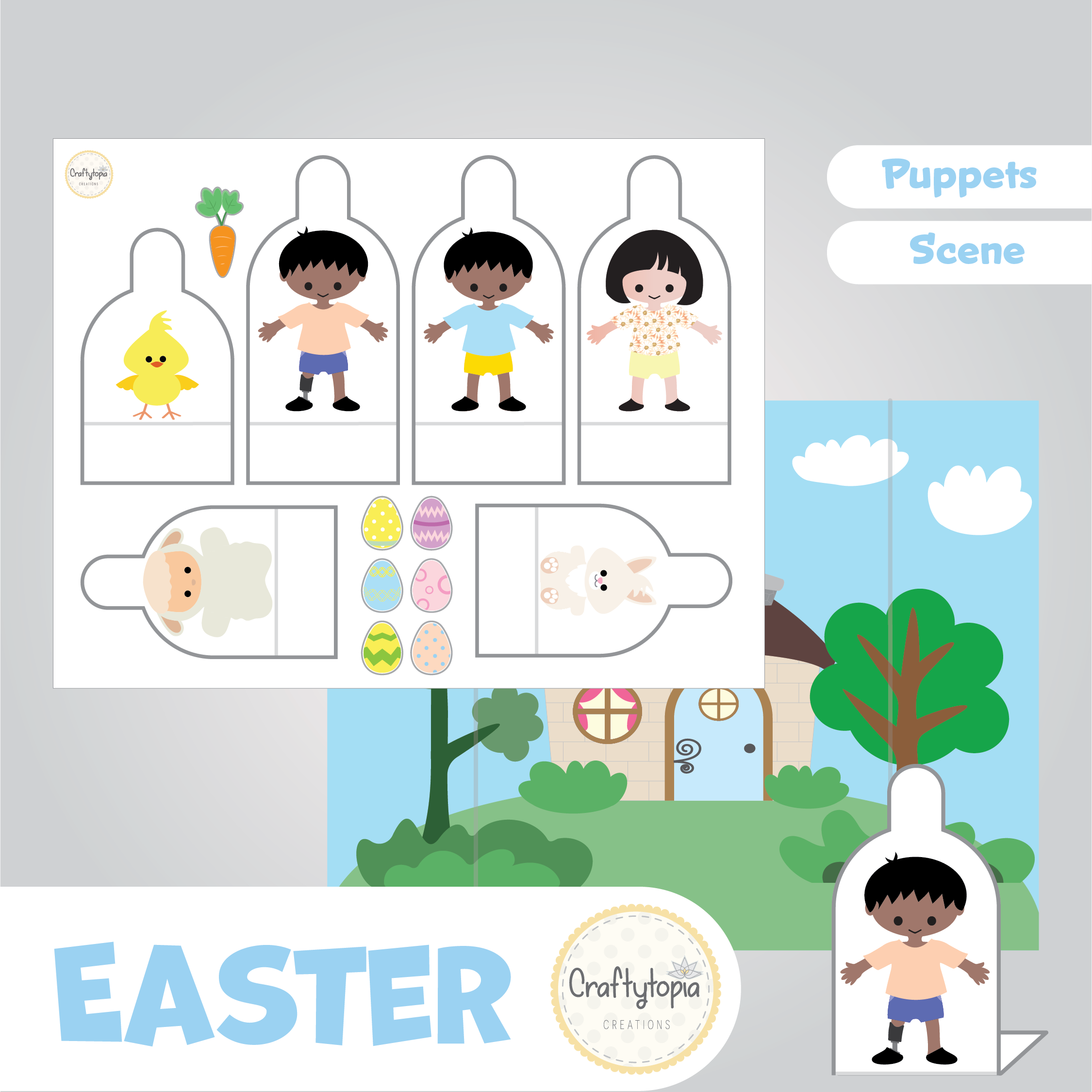 Printable Easter Scene Puppets Kids Activity