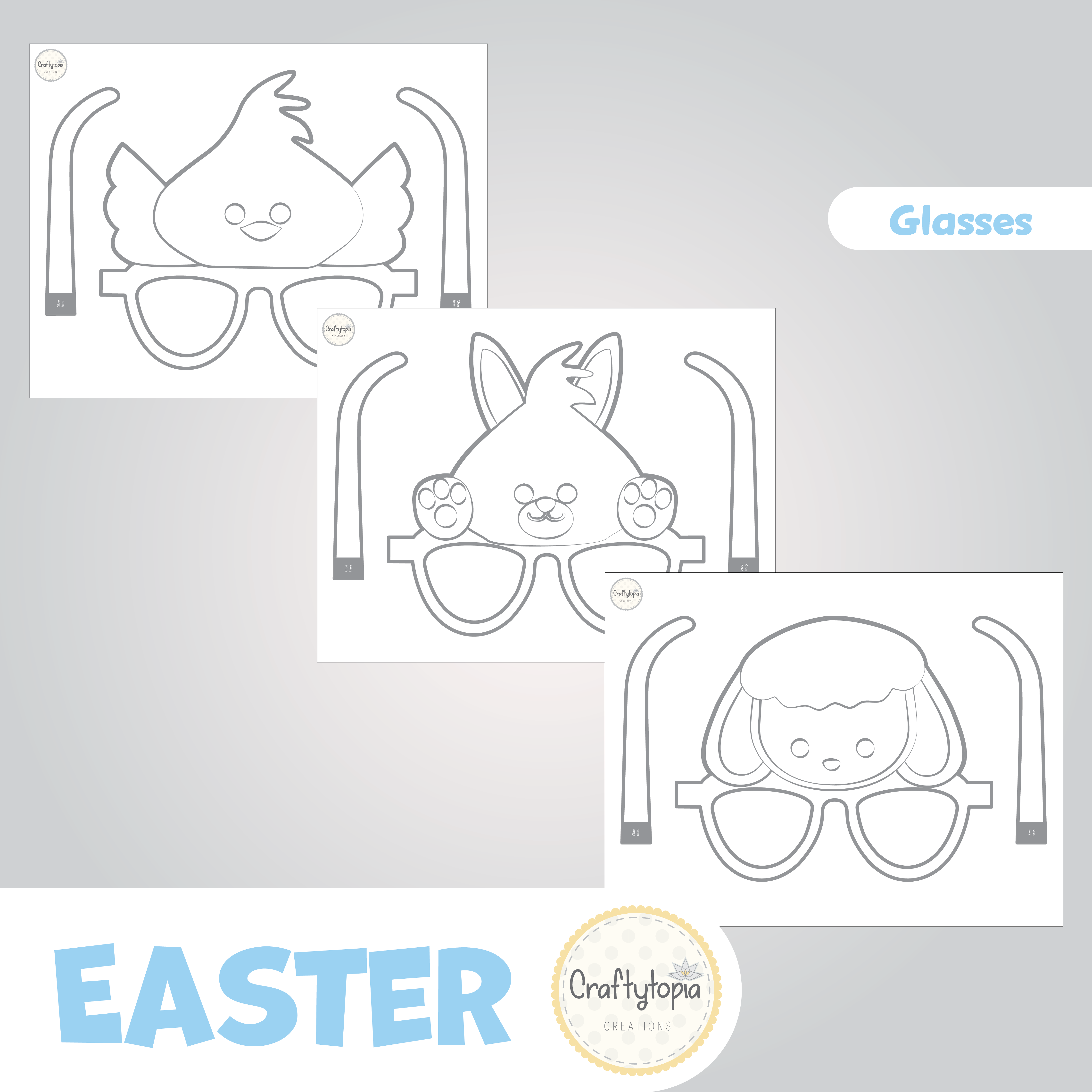 Printable Easter Animal Glasses Kids Activity for coloring