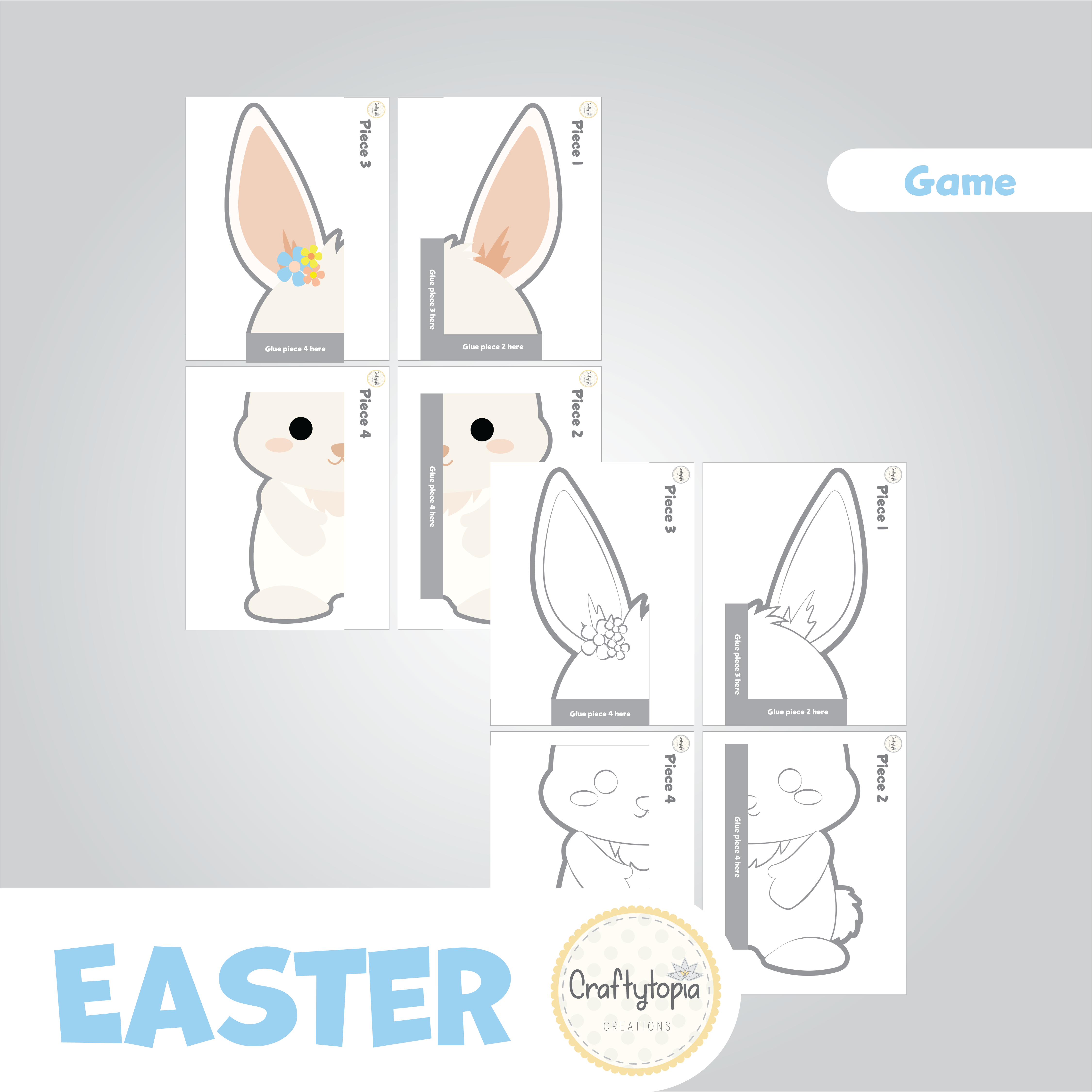 Printable Easter Bunny Pin the Eggs and Carrots Game for coloring