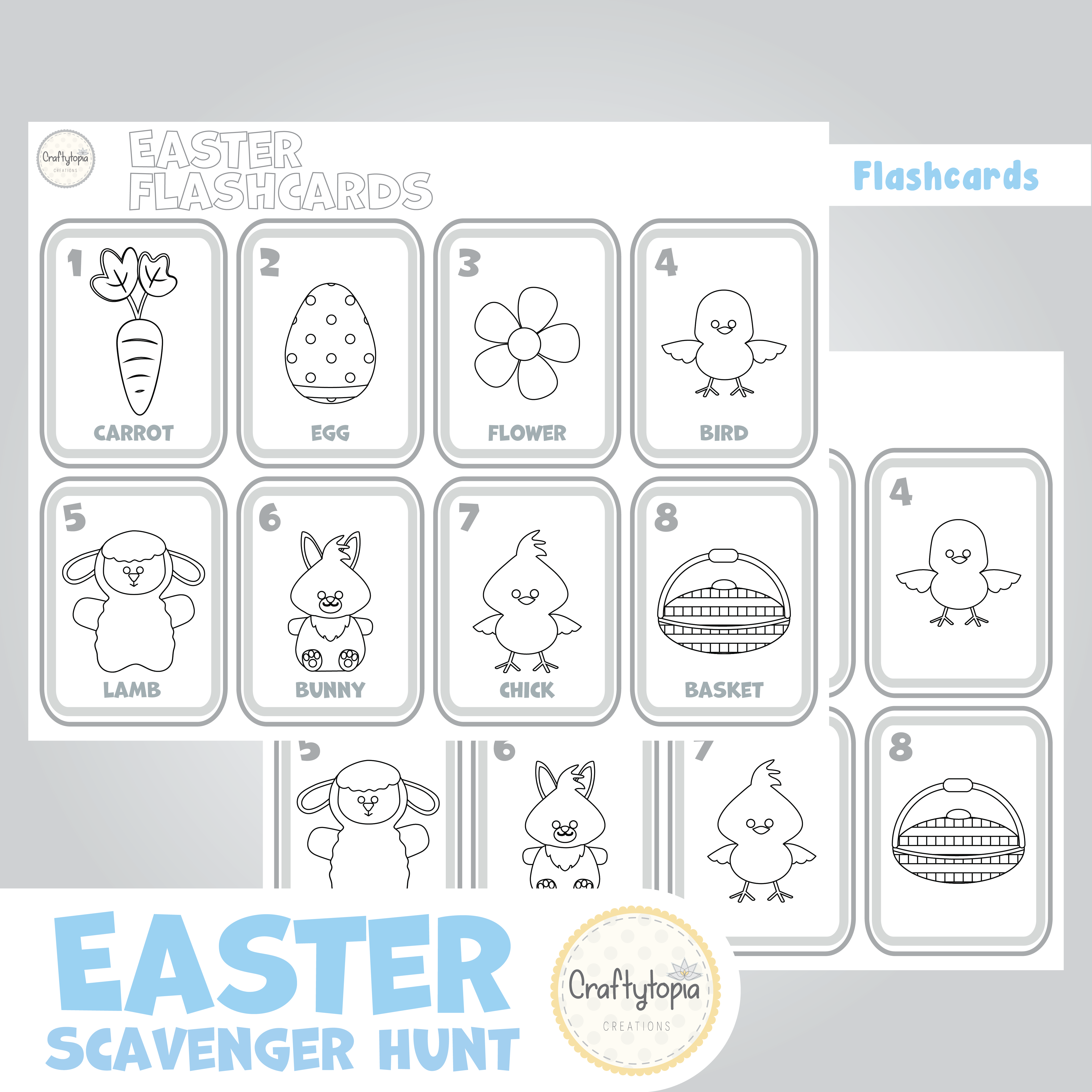 Printable Easter Flashcards and Scavenger Hunt Kids Activity for coloring