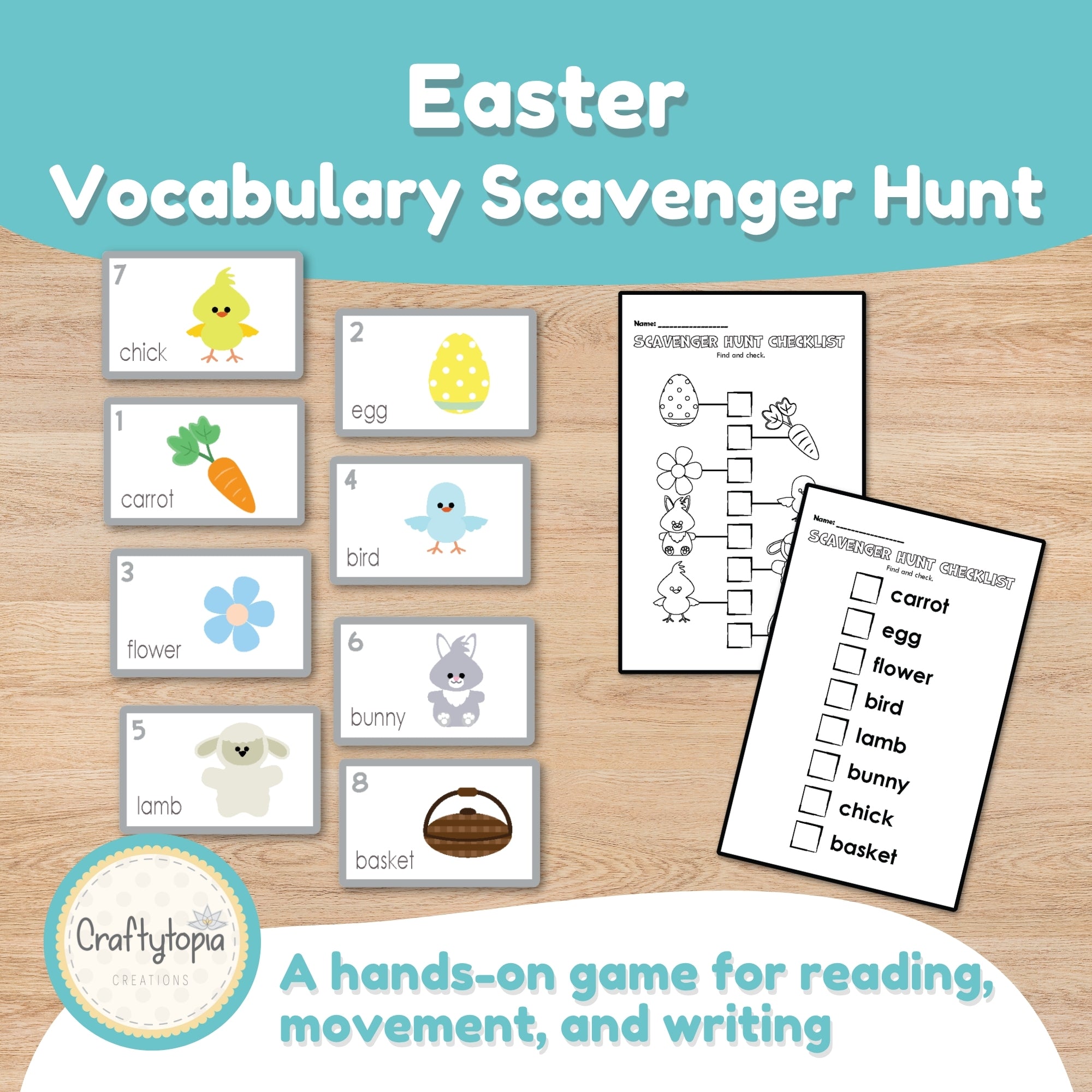 Easter flashcards scavenger hunt printable for kids