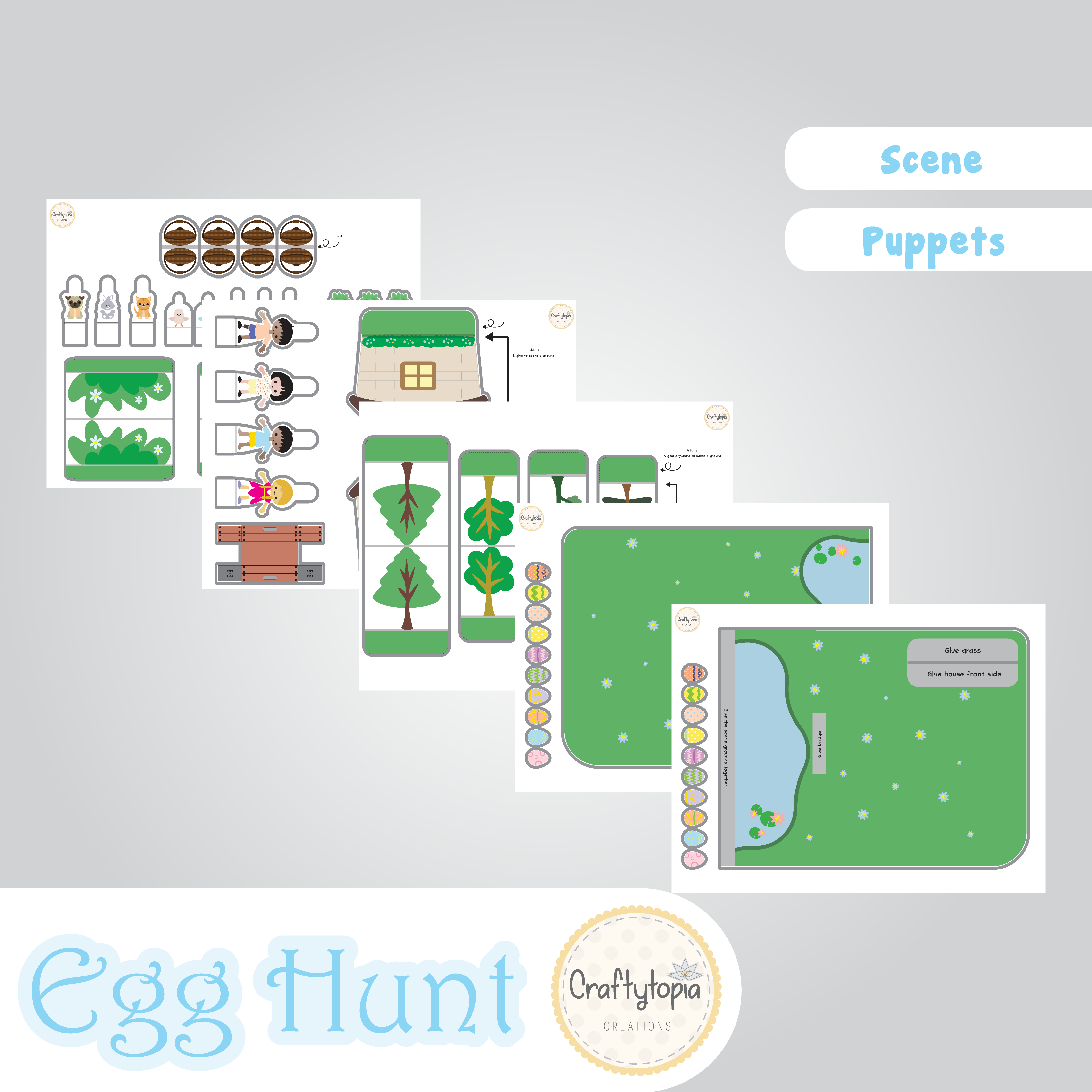 Printable Easter Egg Hunt Scene Puppets Kids Activity