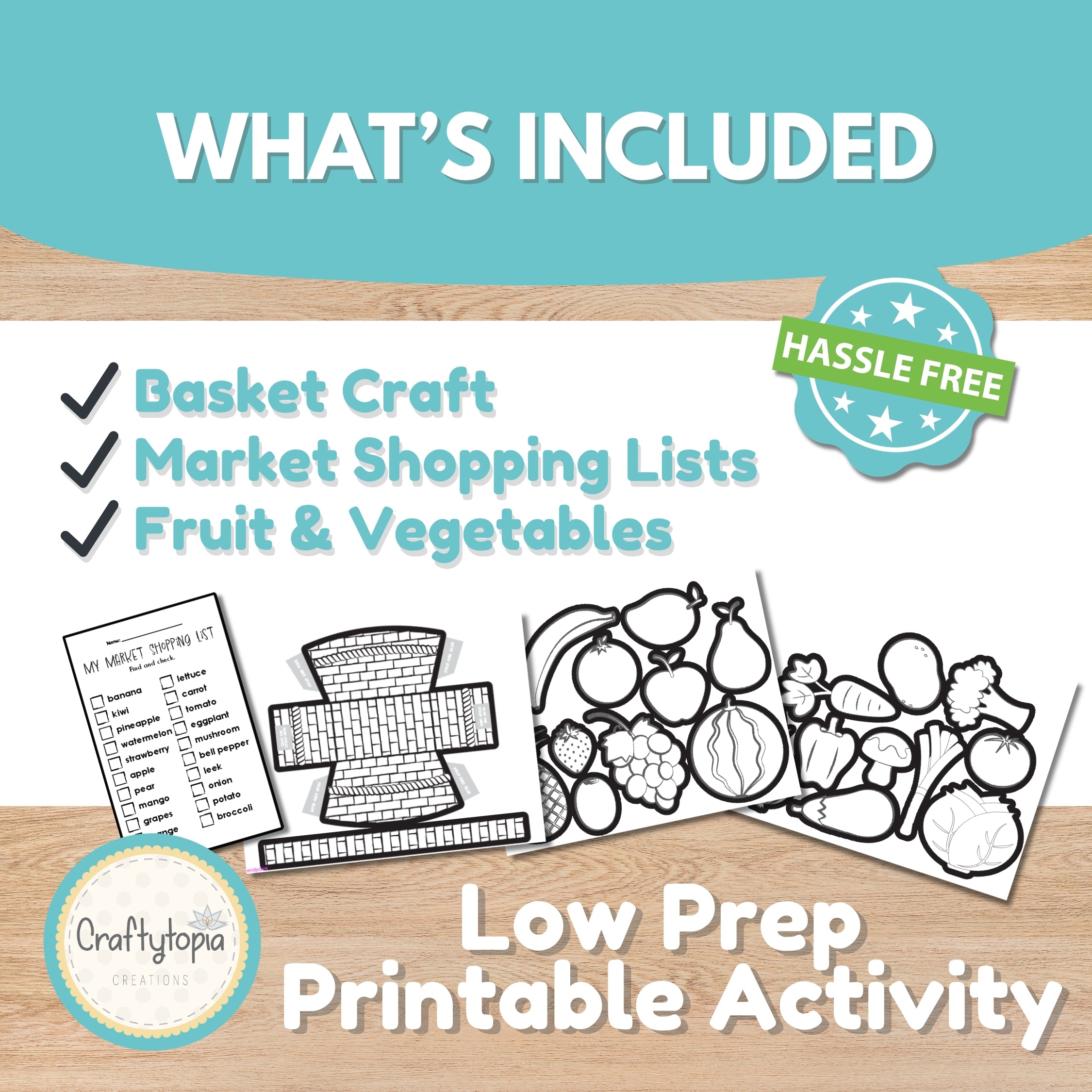 Fruit and vegetable scavenger hunt printable color version with market basket craft activity