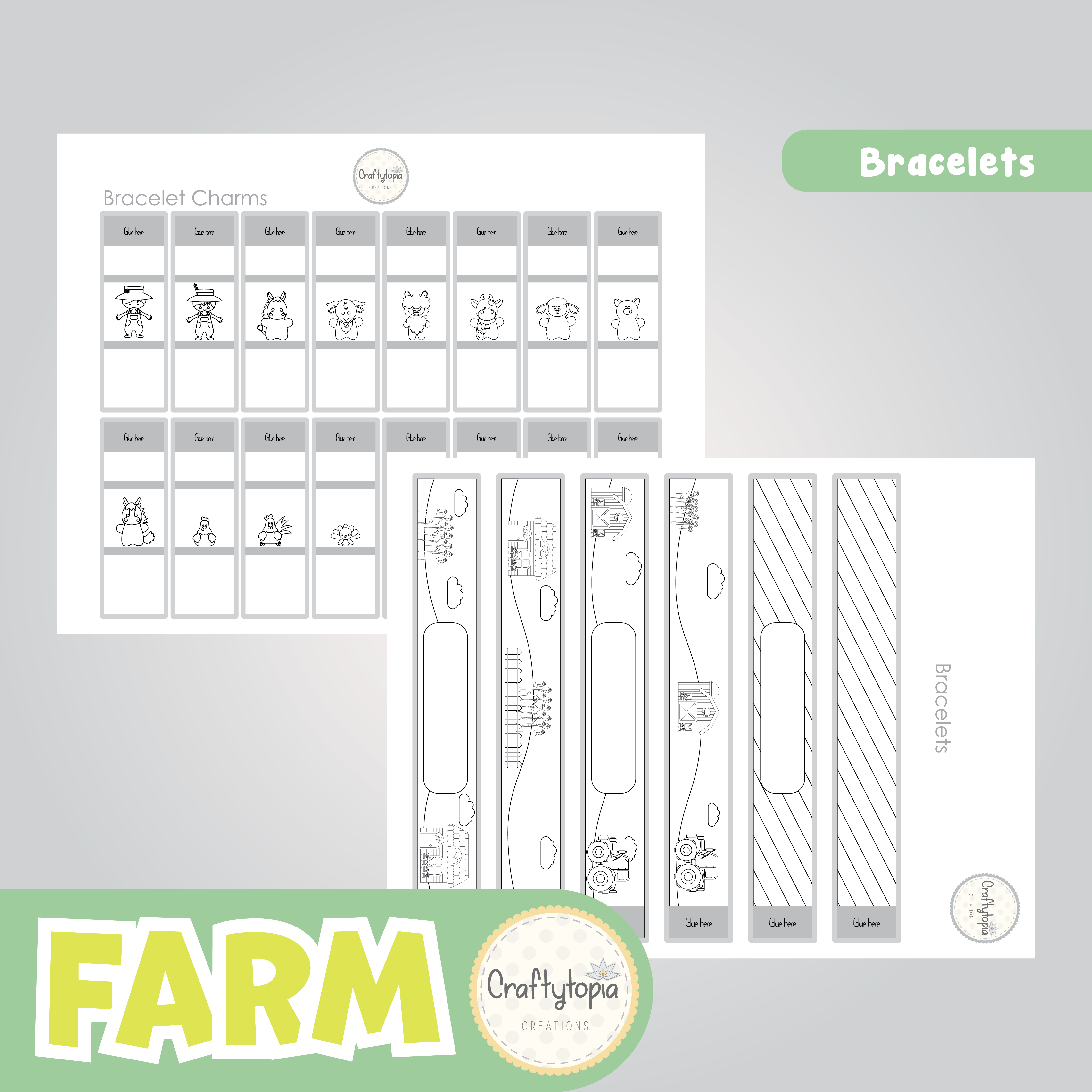 Printable Farm Animal Bracelets Kids Activity for coloring