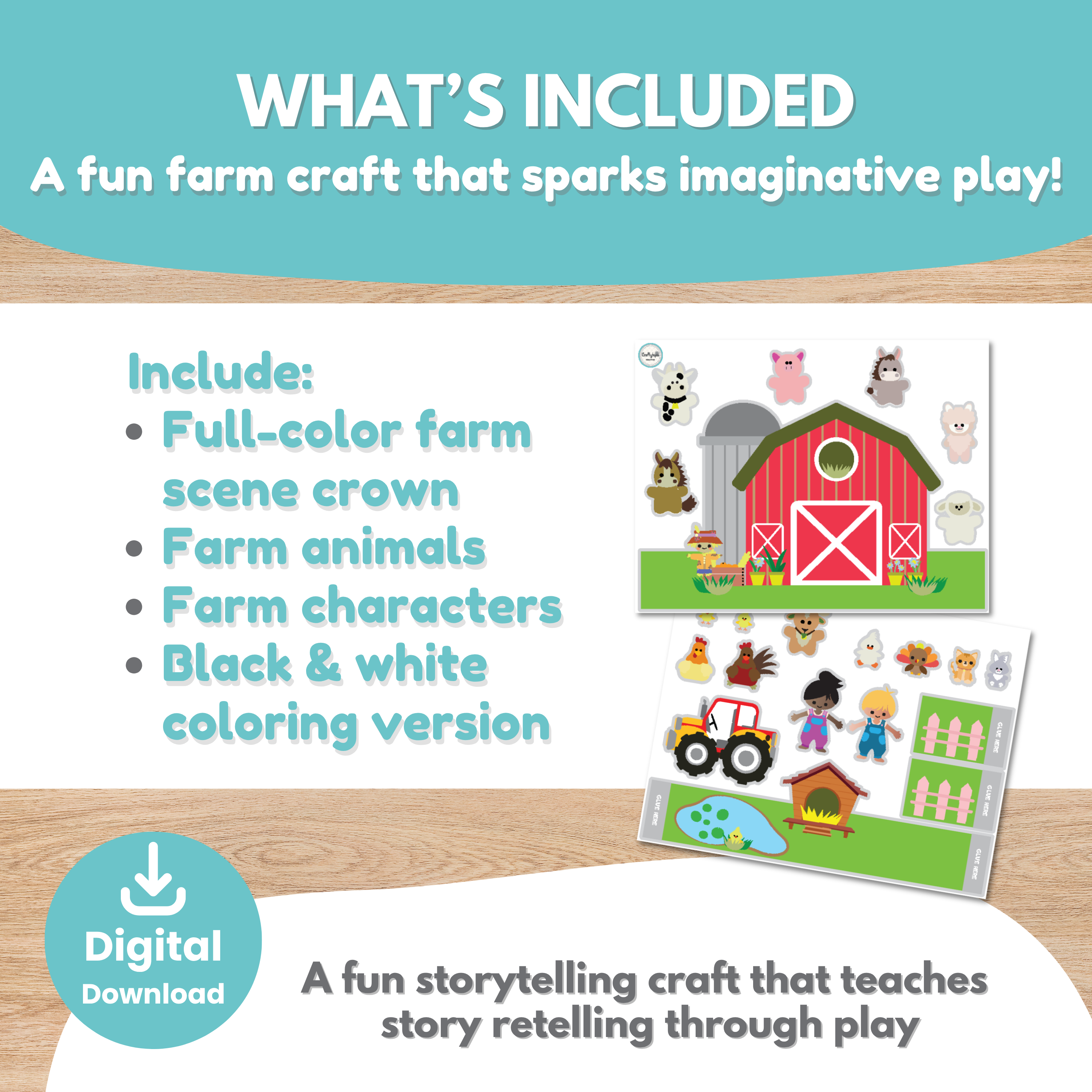 Printable Farm Crown Craft for Kids Cut and Paste Activity Farm Animals Craftytopia.com