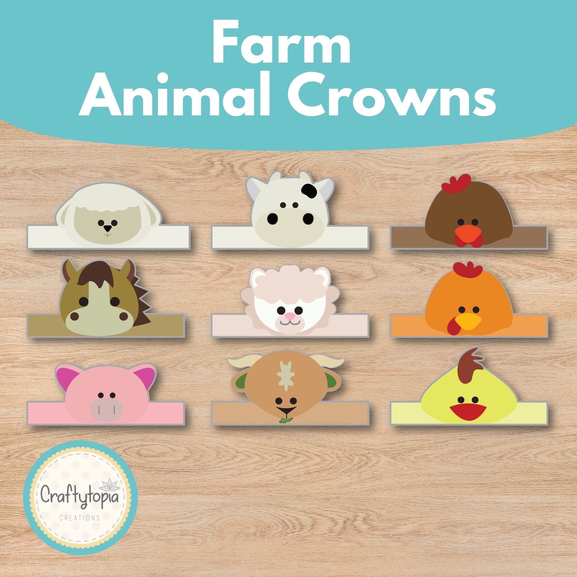 Printable Farm Animals Crown Craft Kids Activity for coloring