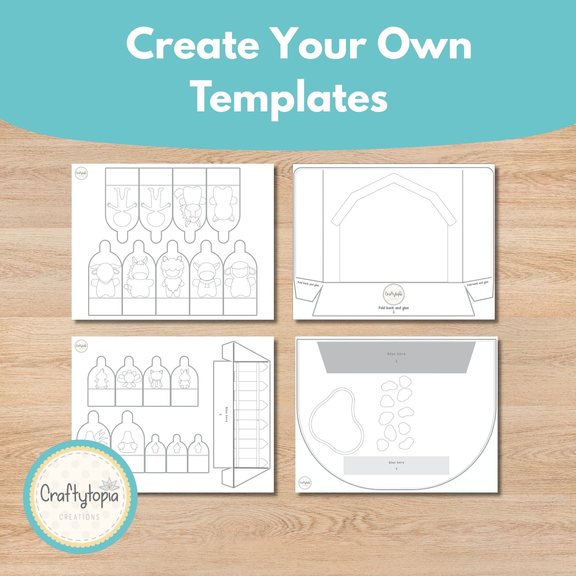Printable Farm Puppets Scene Kids Activity templates