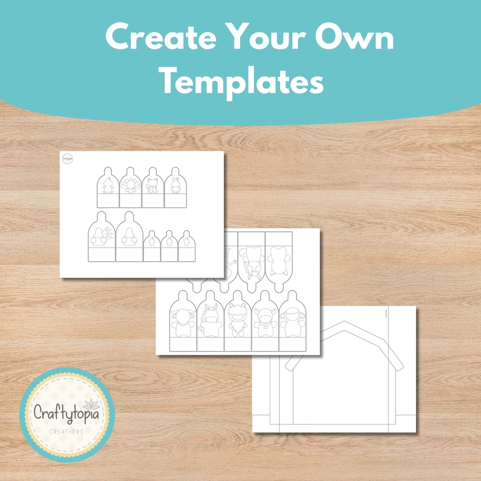 Printable Farm Puppets Scene Kids Activity templates