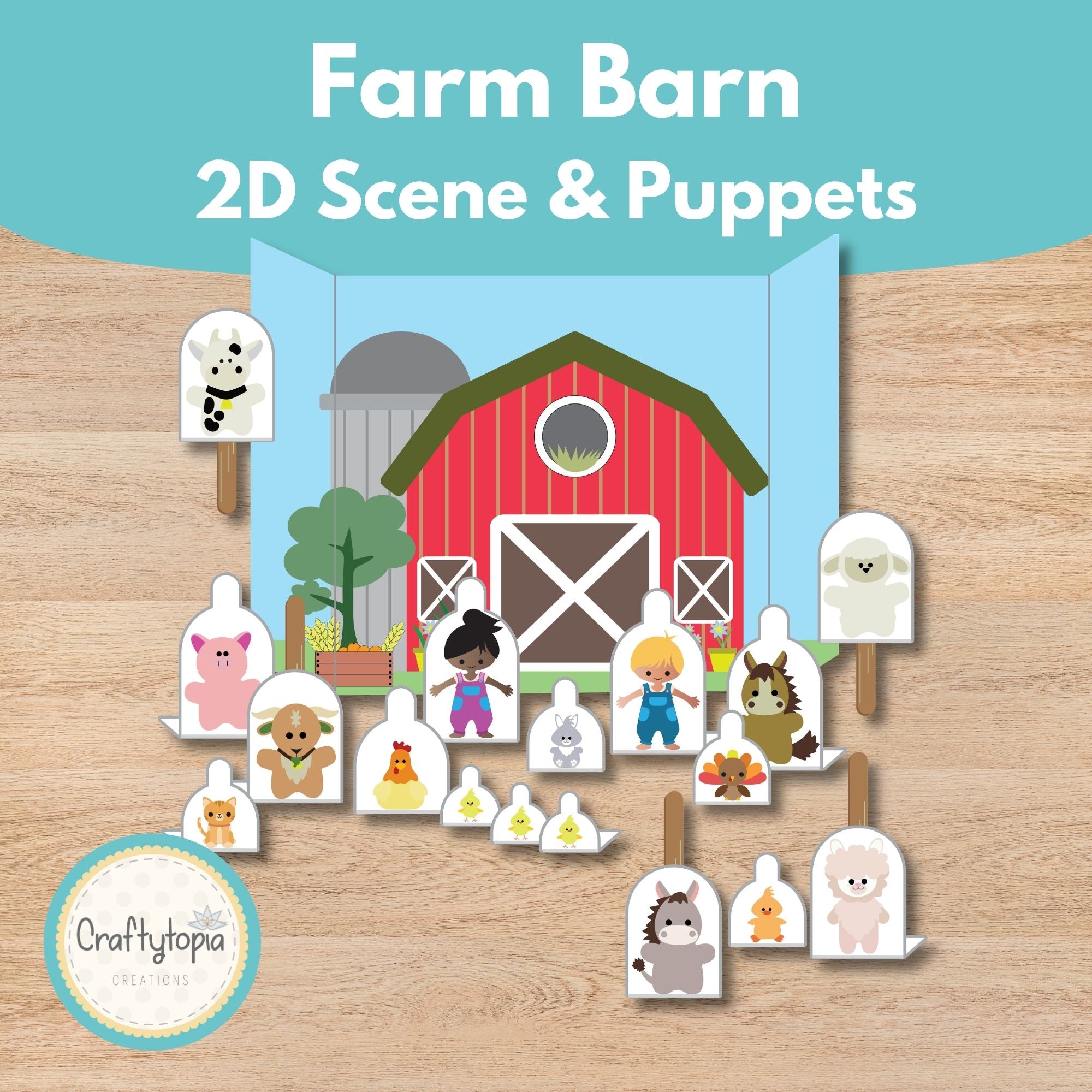 Printable Farm Puppets Scene Kids Activity
