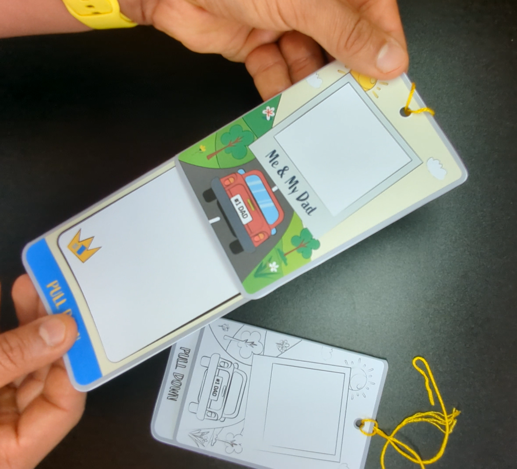Father's Day pull-tab car hanger printable activity page preview for kids