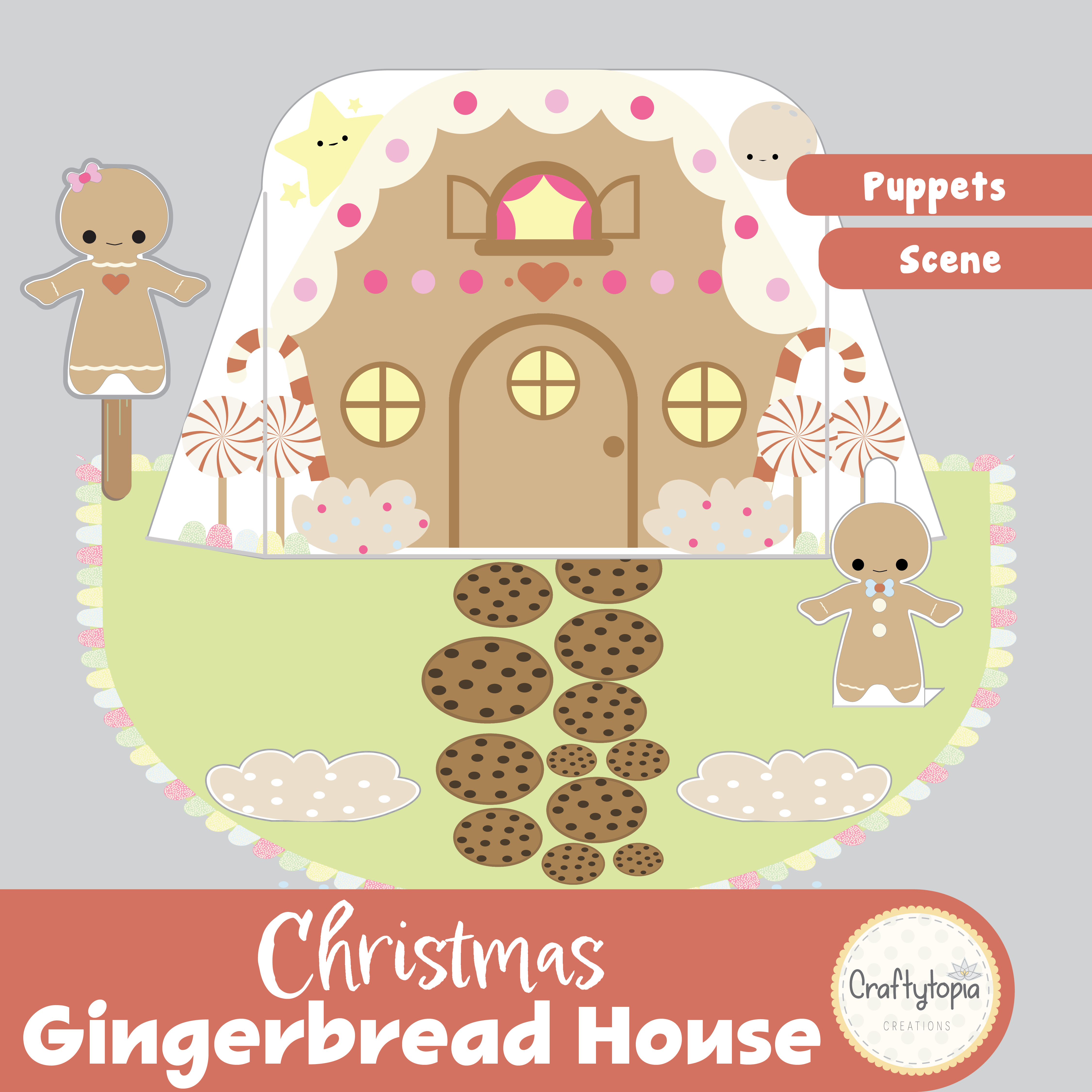Printable Gingerbread Puppets Scene Kids Activity 
