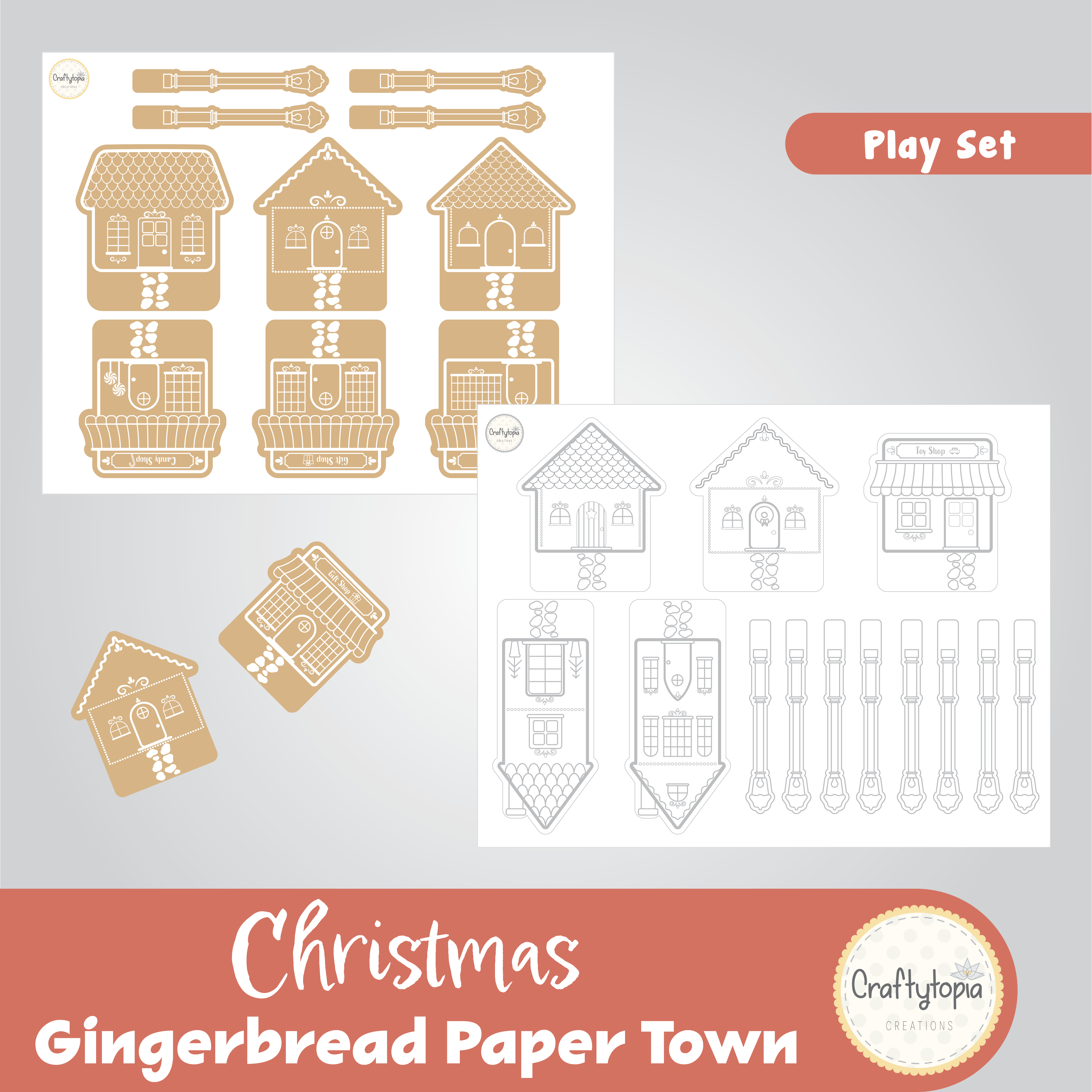 Printable Gingerbread Town with Puppets Kids Activity 