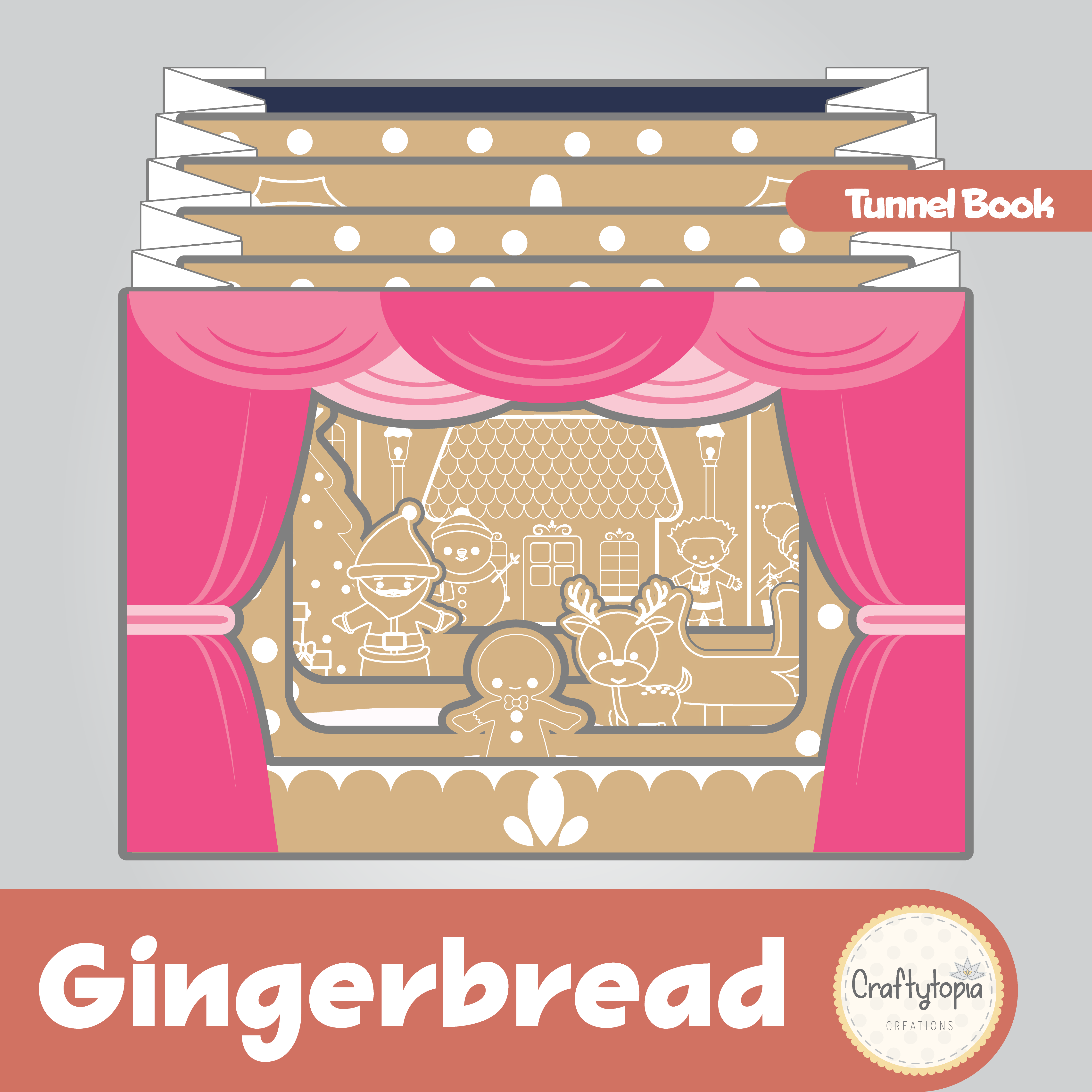 Printable Gingerbread Tunnel Book 3D Kids Craft 