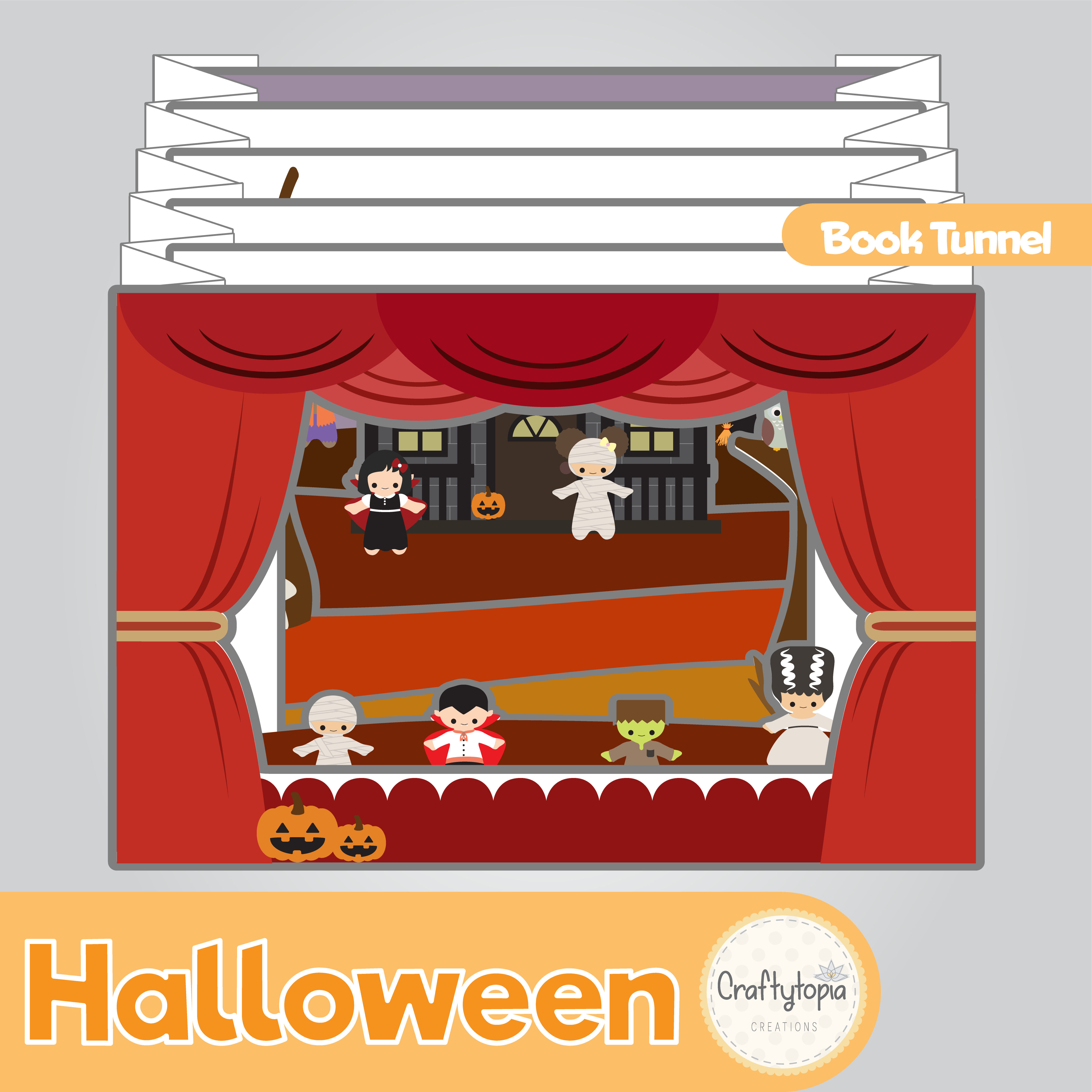 Printable Halloween Tunnel Book 3D Kids Craft 