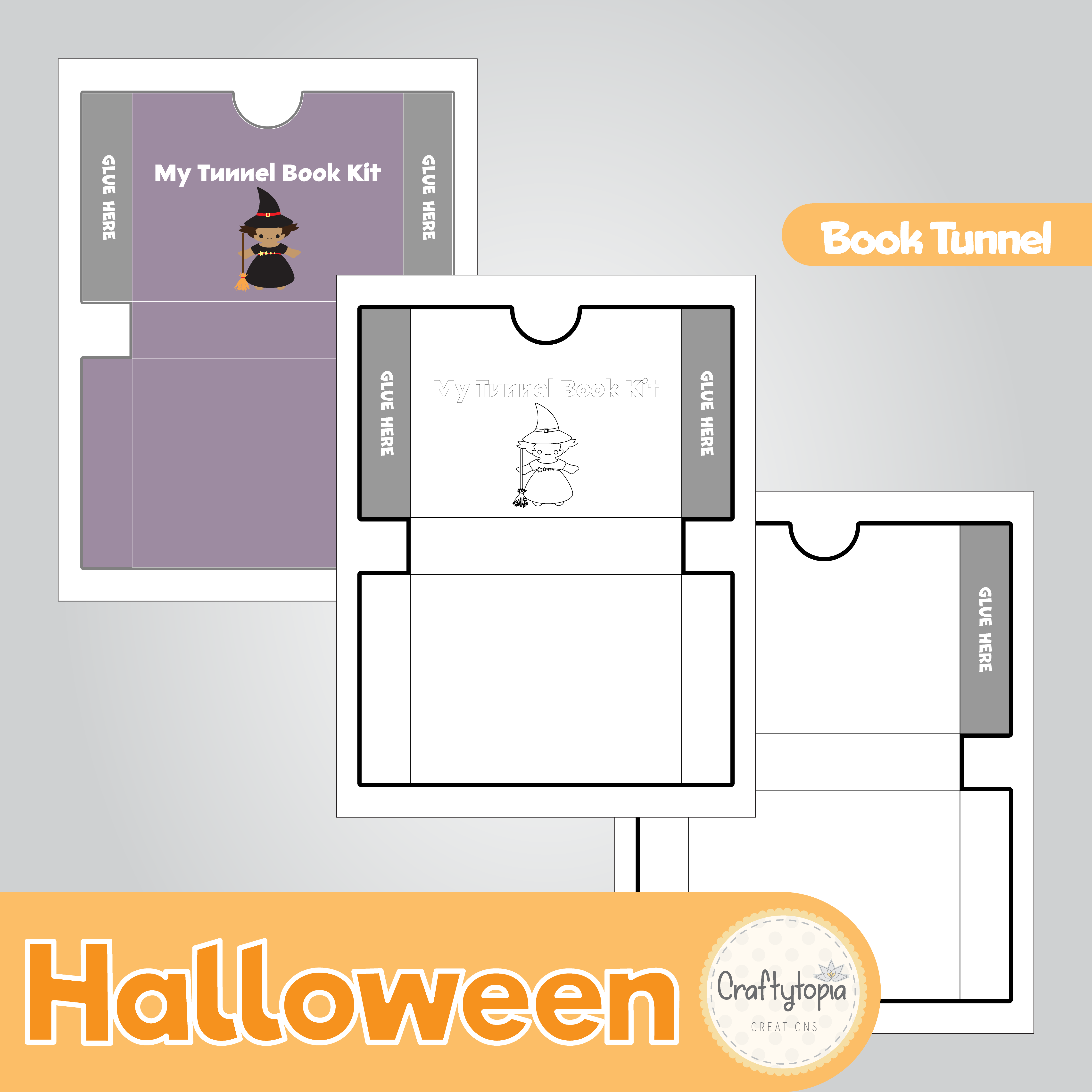 Printable Halloween Tunnel Book 3D Kids Craft for coloring
