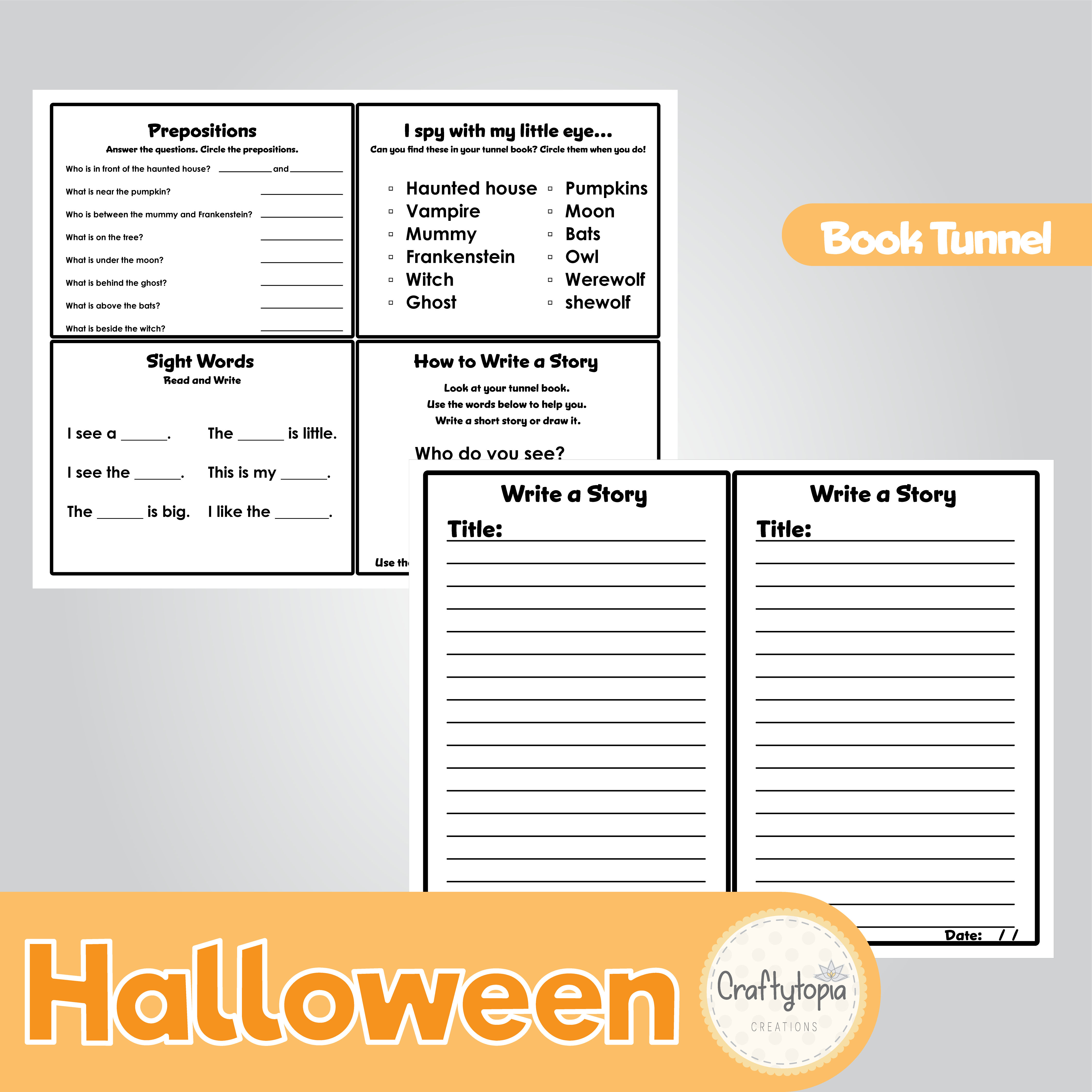 Printable Halloween Tunnel Book 3D Kids Craft 