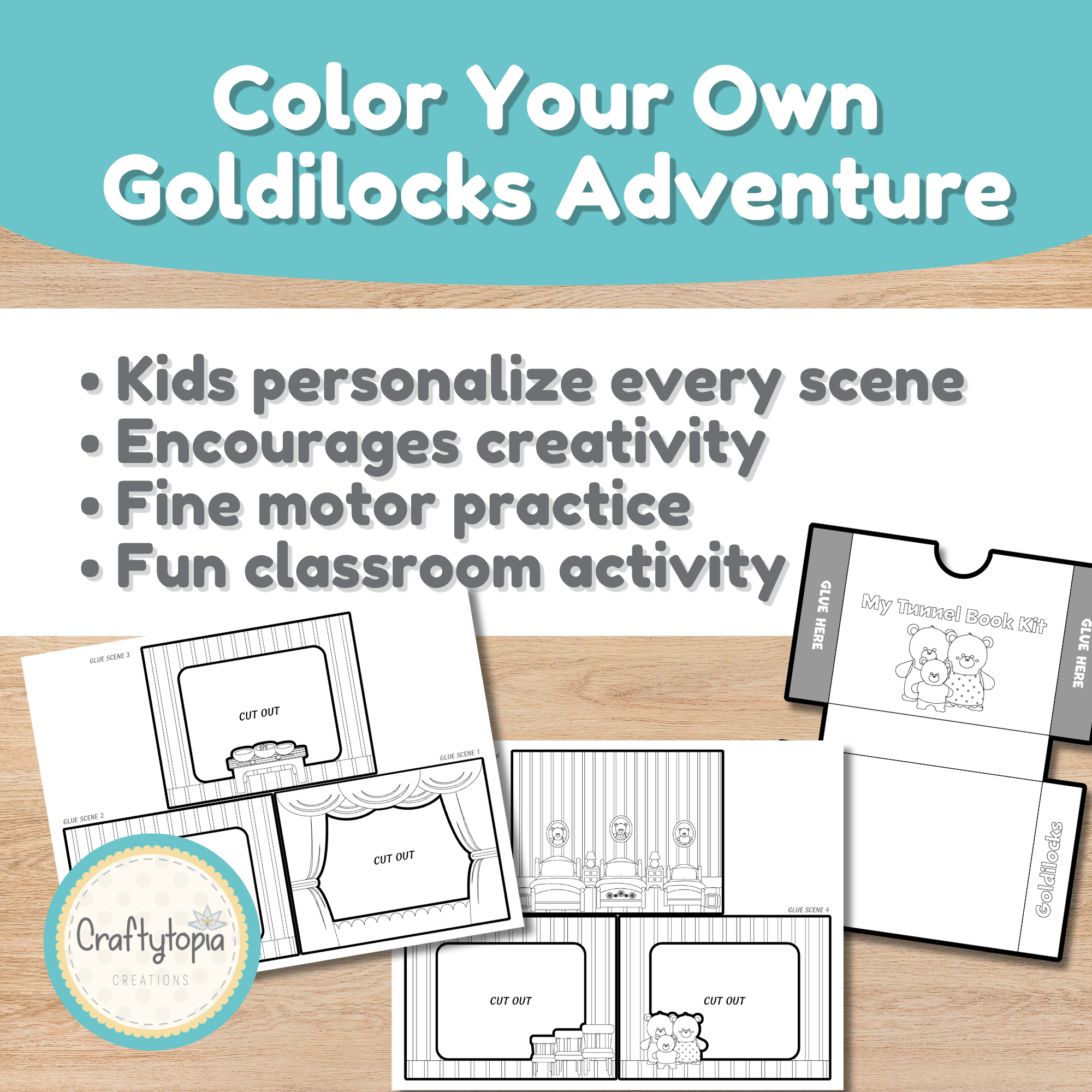 Goldilocks and the Three Bears tunnel book printable color pages for kids