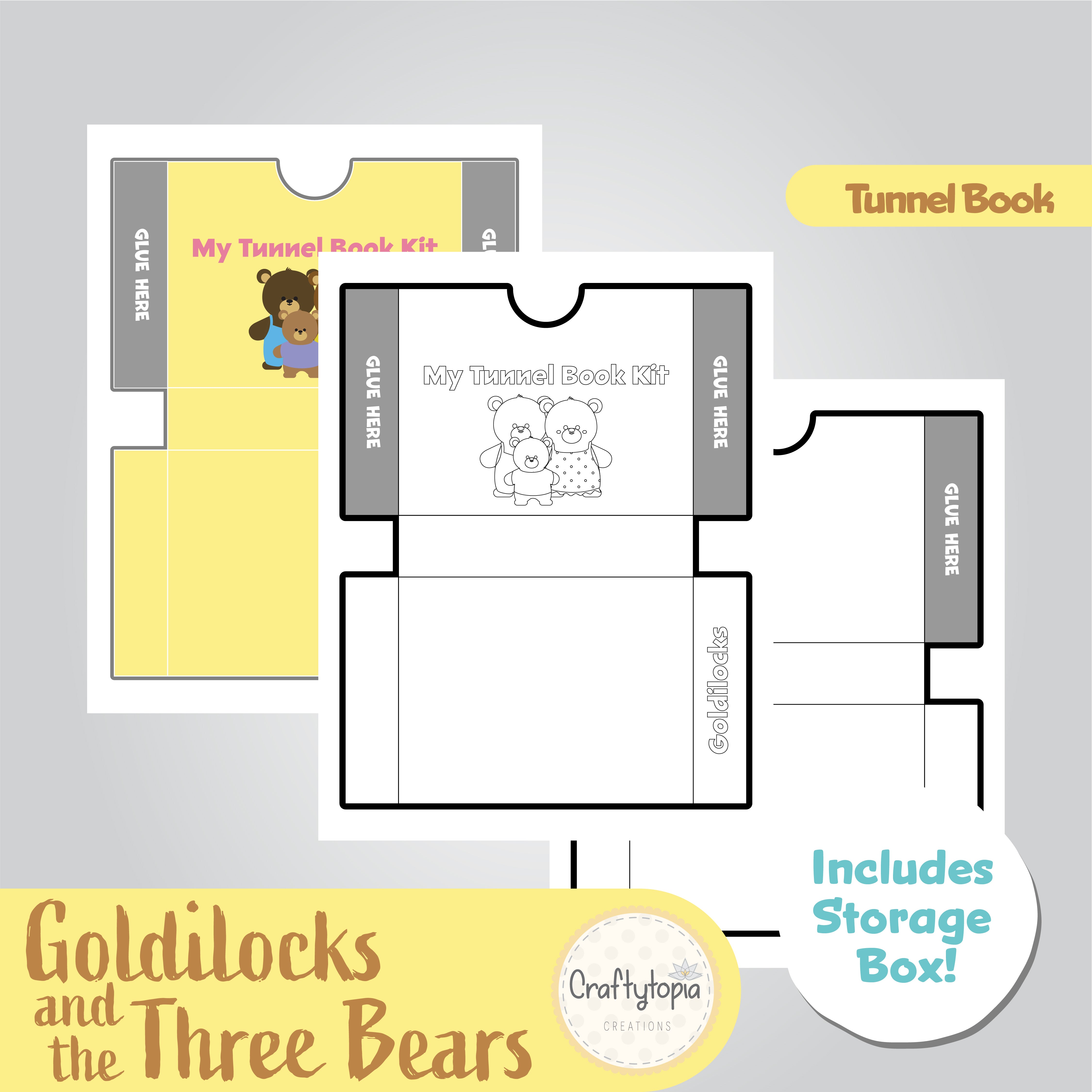 Printable Goldilocks and the Three Bears Tunnel Book 3D Kids for coloring
