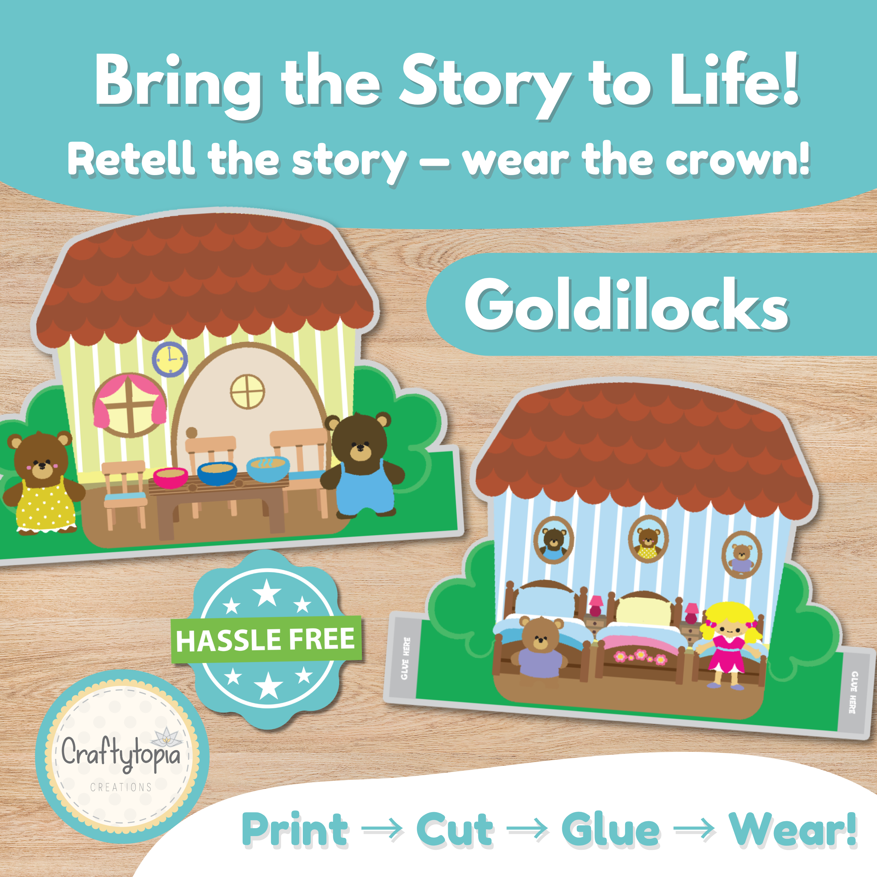 Goldilocks Crown Printable Fairy Tale Activity Craftytopia.com 