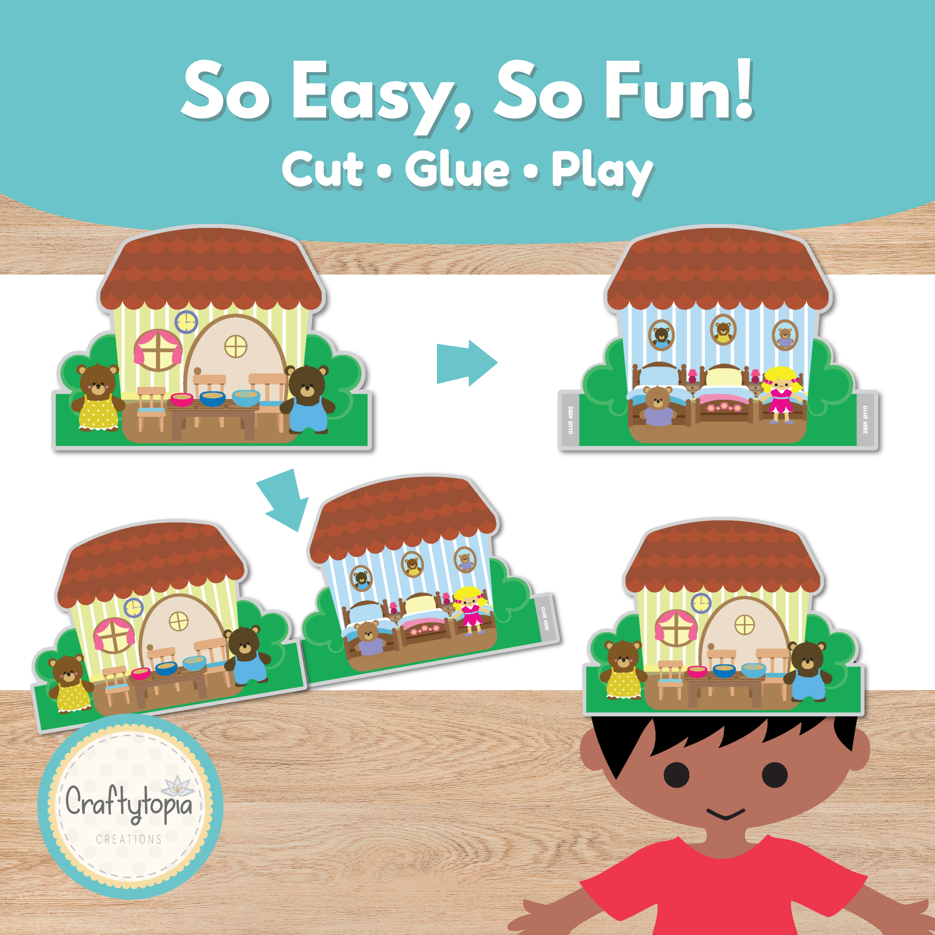 Goldilocks Crown Craft for Kids Printable Supports story retelling and comprehension Craftytopia.com