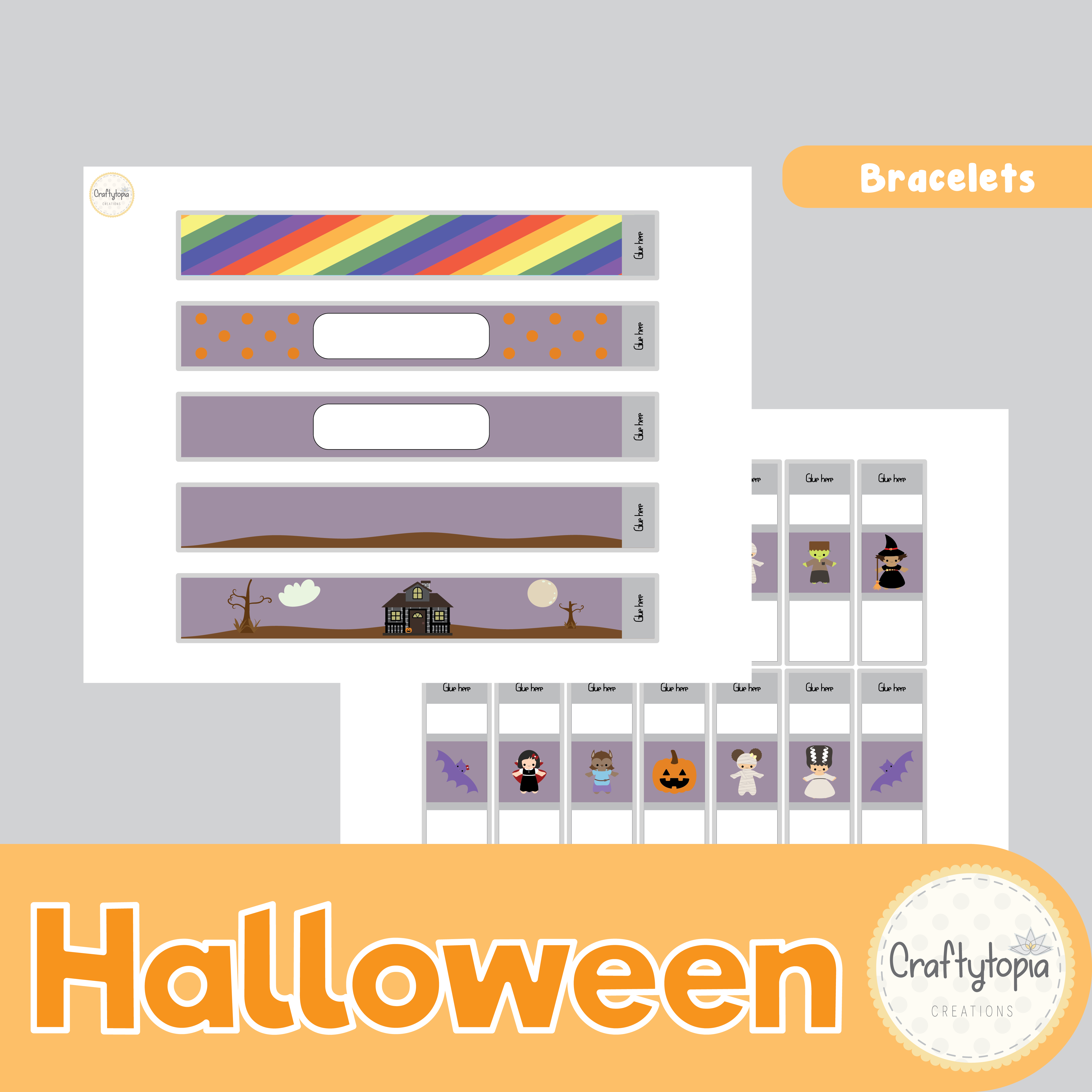 Printable Halloween Bracelets Kids Activity in color