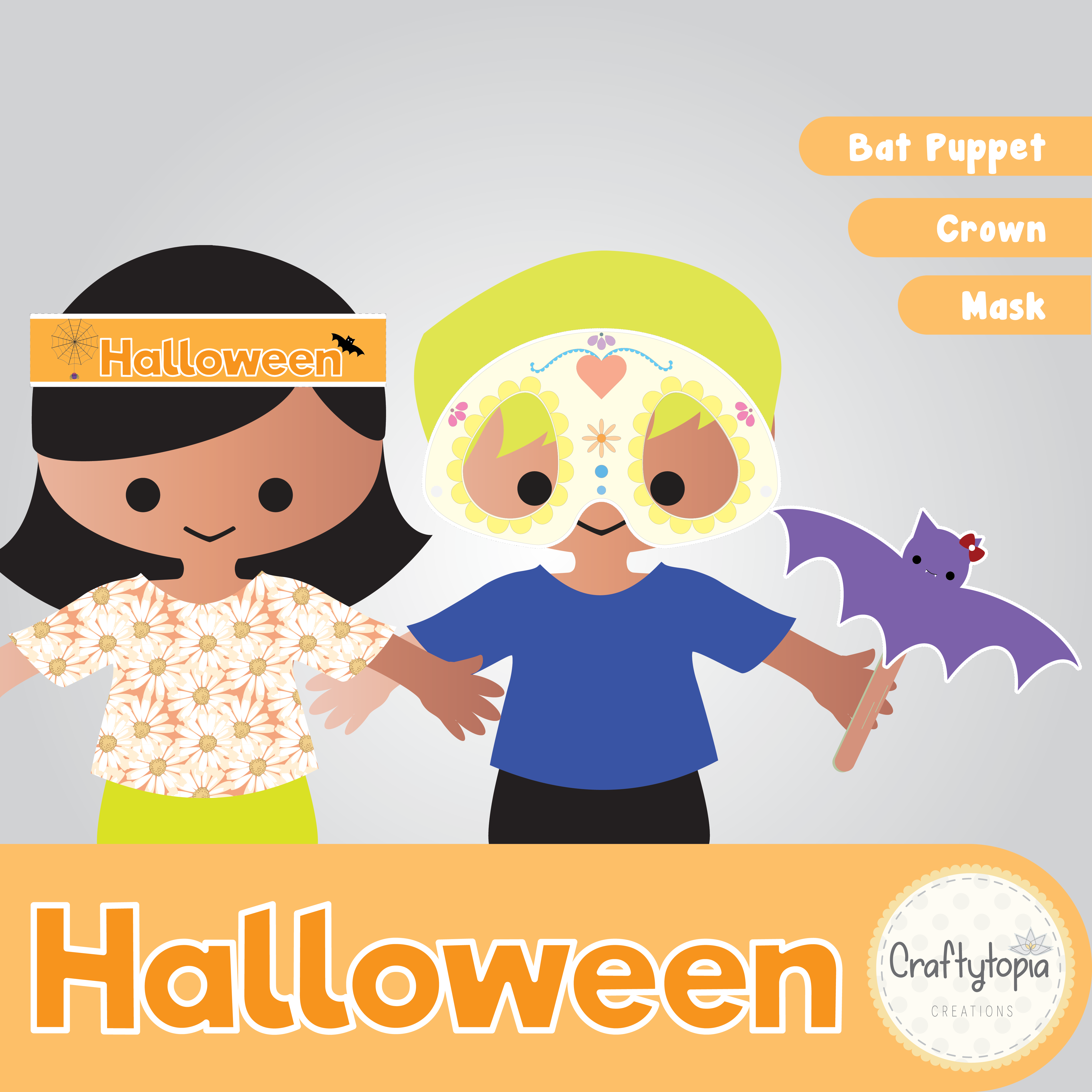 Printable Halloween Crown, Mask, Puppet Craft Kids Activity