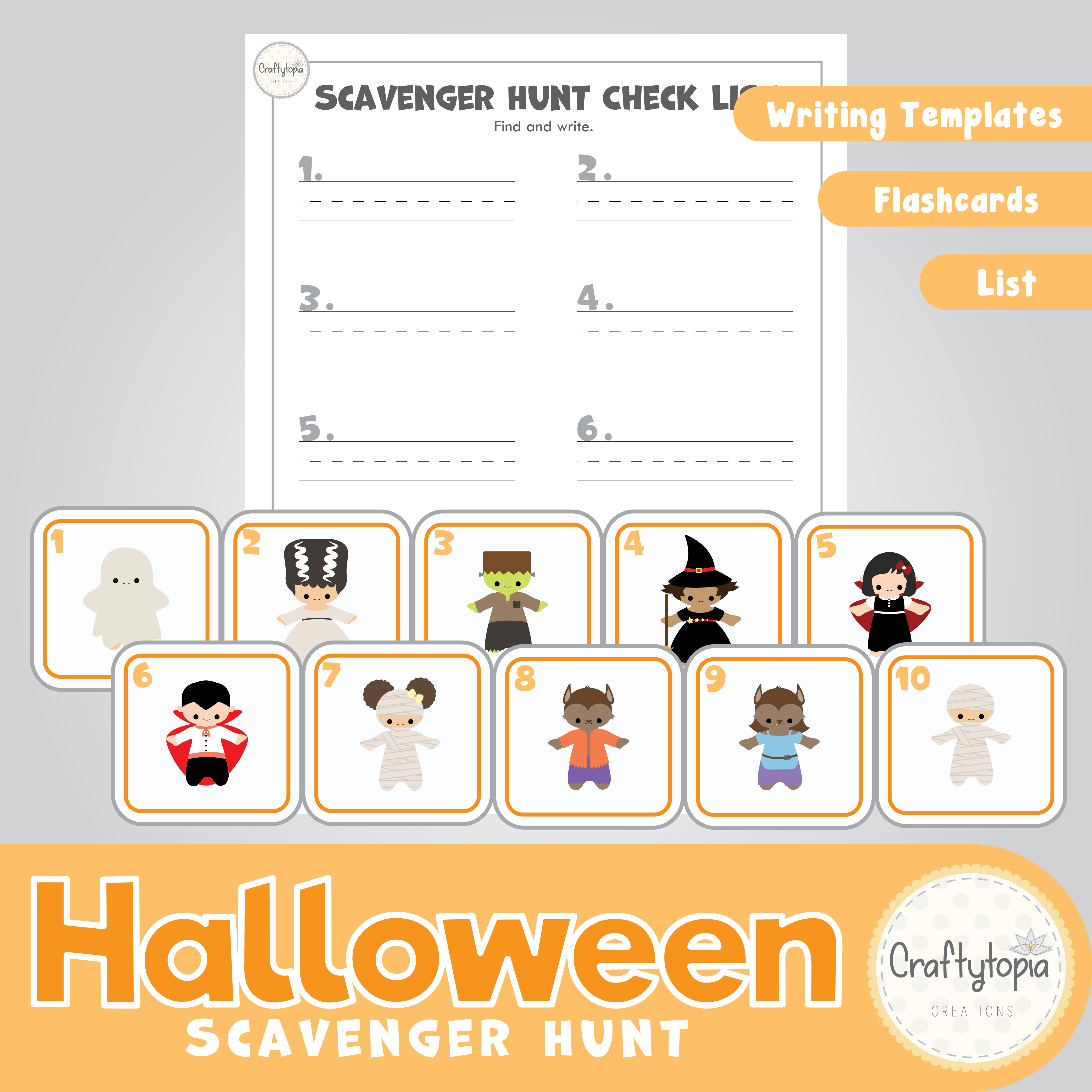 Printable Halloween Flashcards Scavenger Hunt Kids Activity