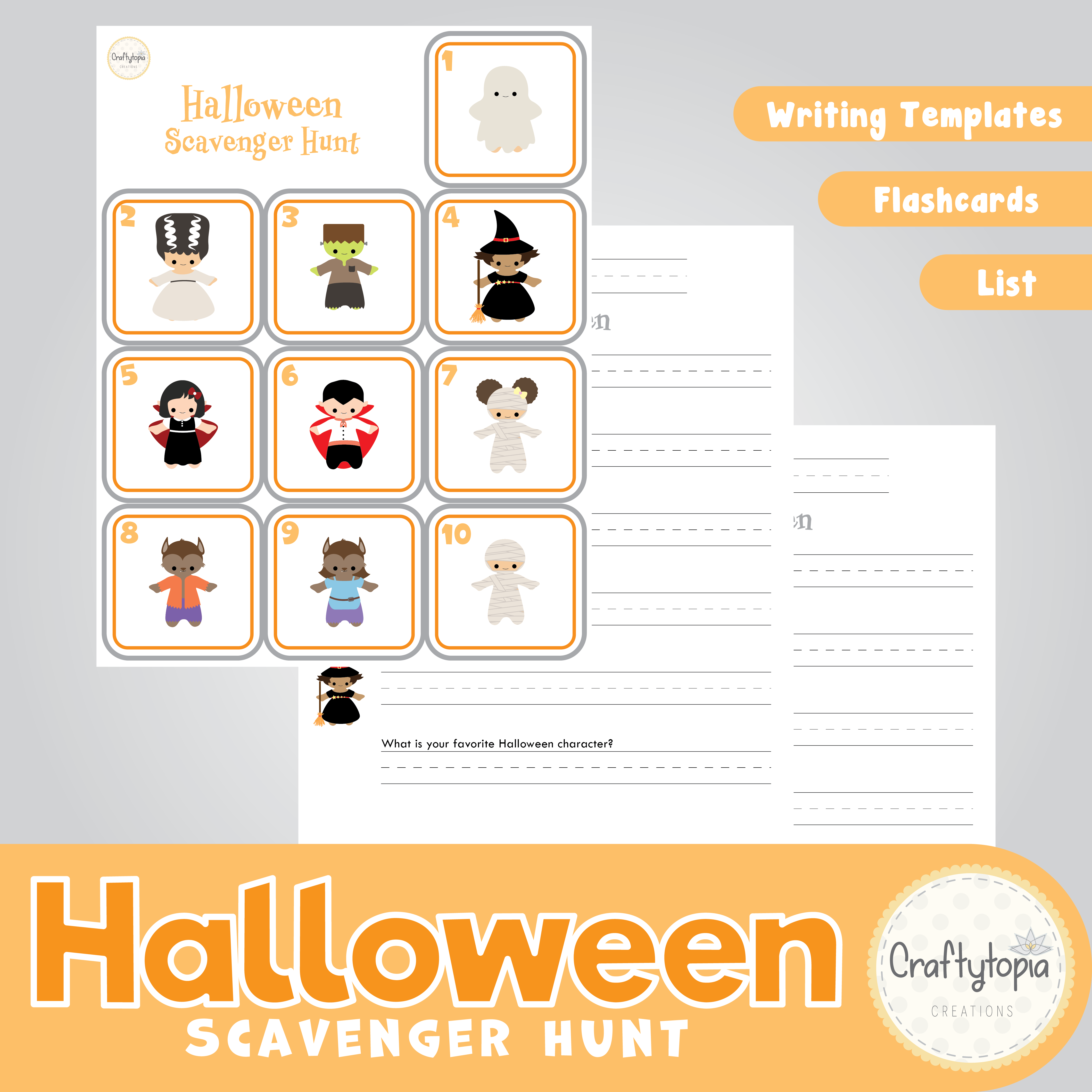 Printable Halloween Flashcards Scavenger Hunt Kids Activity in color
